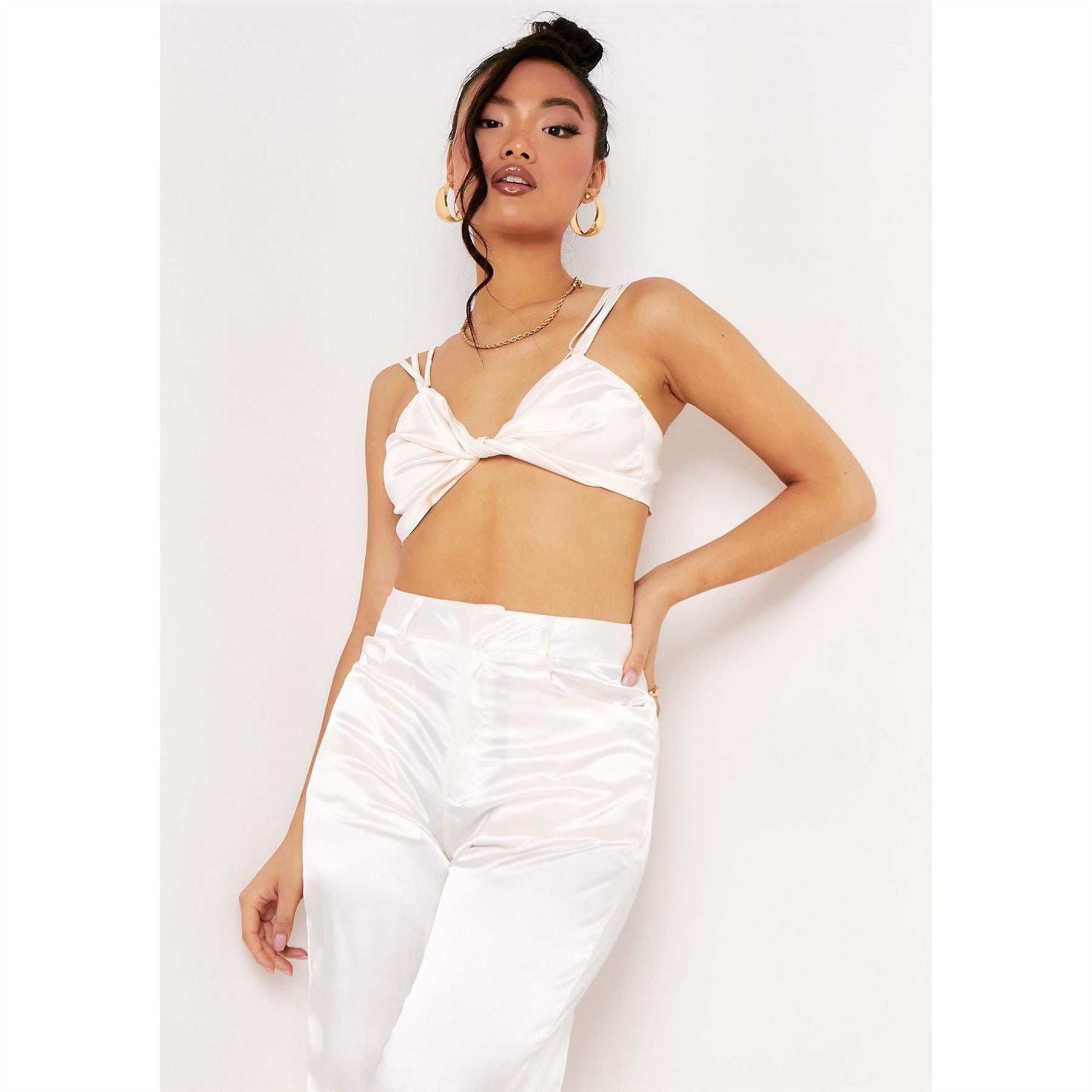 Missy Empire Detail Twist Front Satin Bralet Crop Top