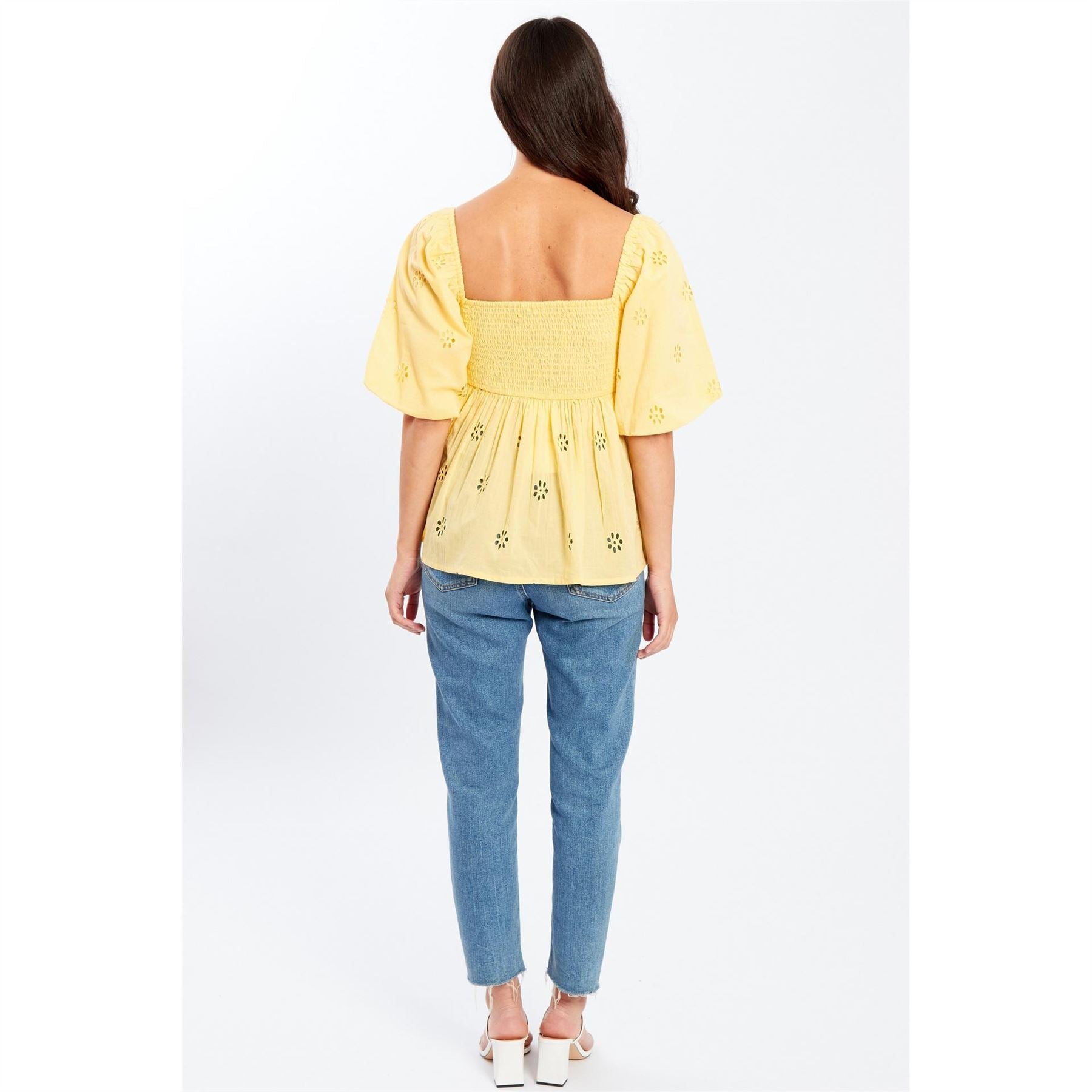 Be You Broderie Square Neck Short Sleeve Blouse
