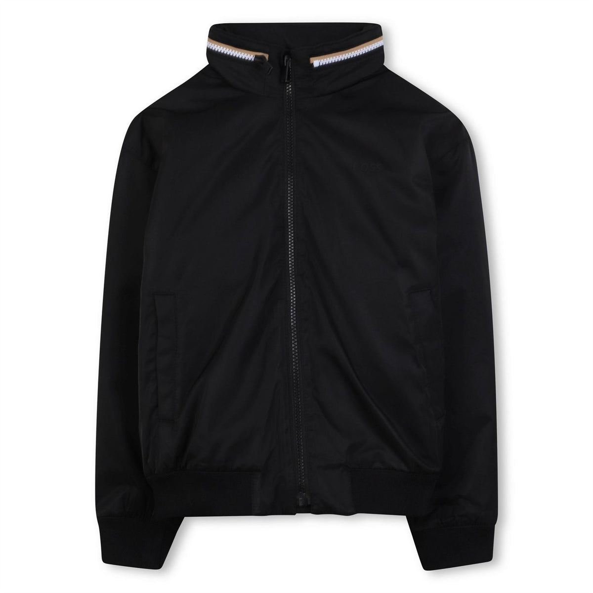 Boss Solid Patterned Ribbed Cuff Bomber Jacket