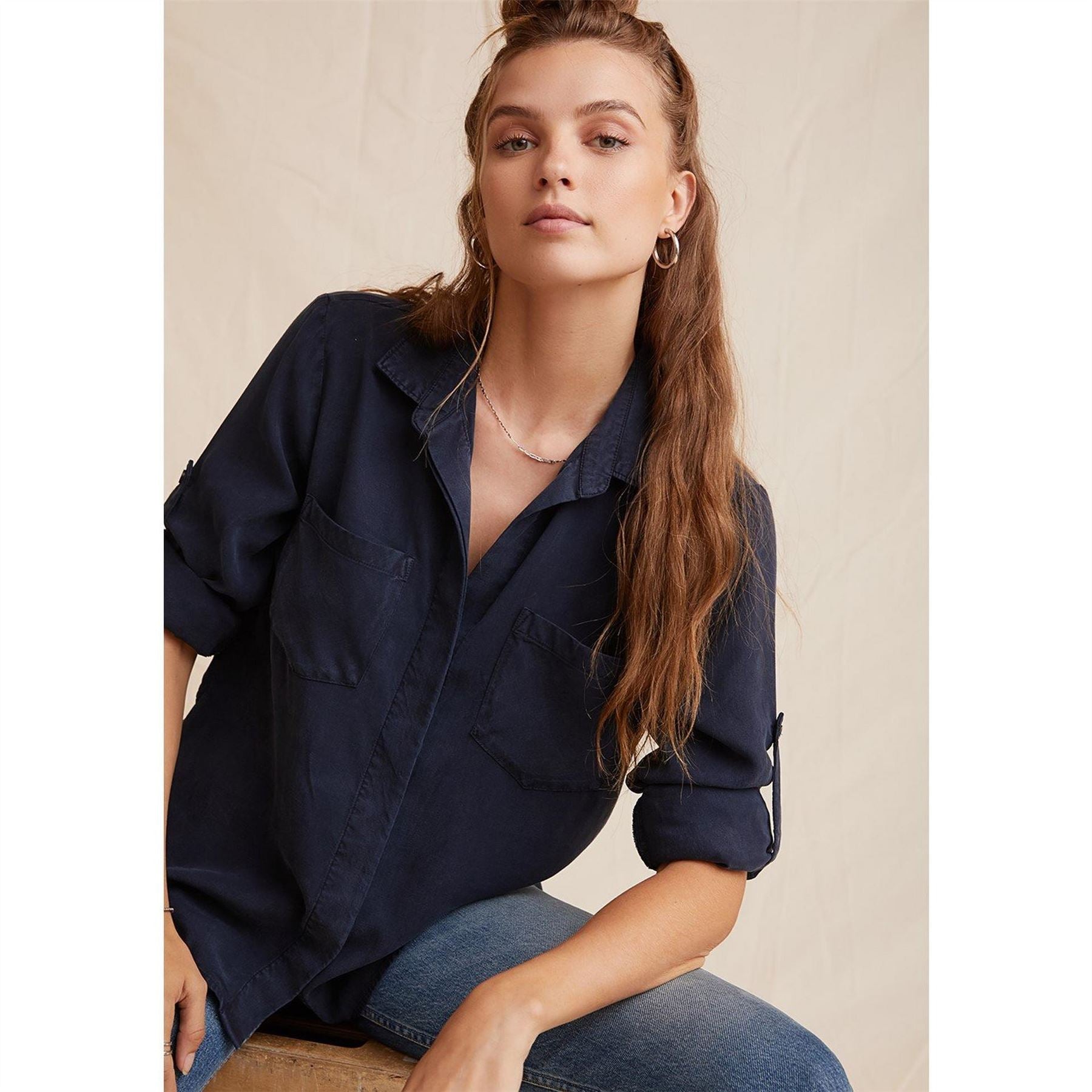 Bella Dahl Back Slit Relaxed Fit Three Quarter Sleeve Shirt