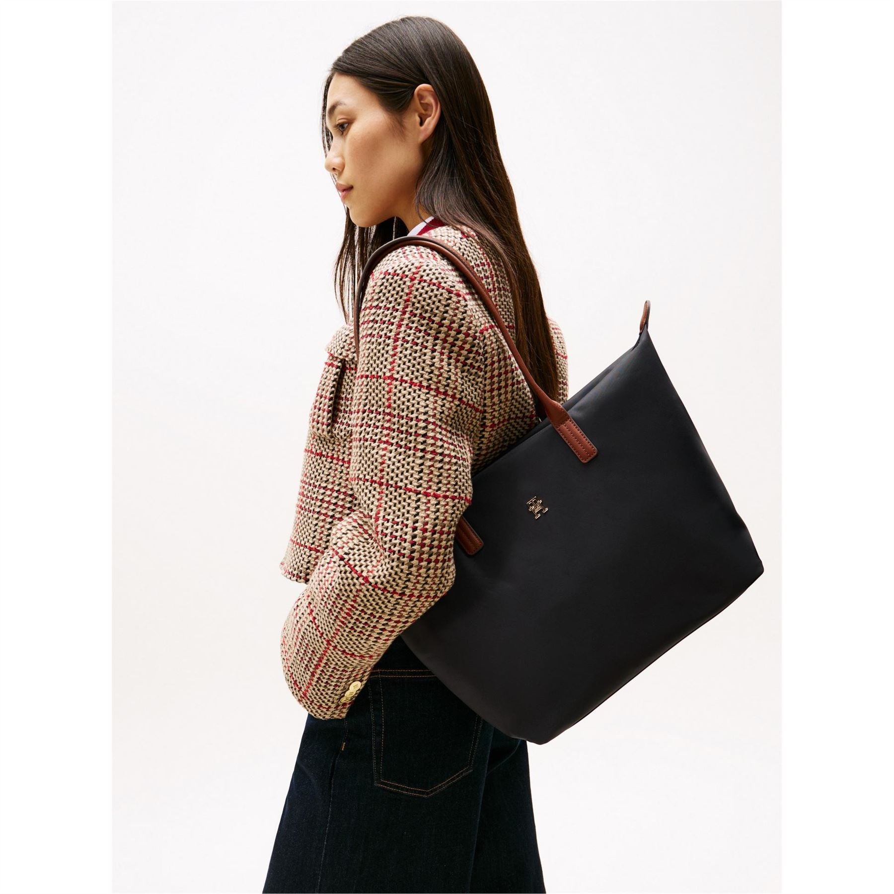 Tommy Hilfiger Popette Trapezoid Shape Tote Bag with Gold Tone Hardware