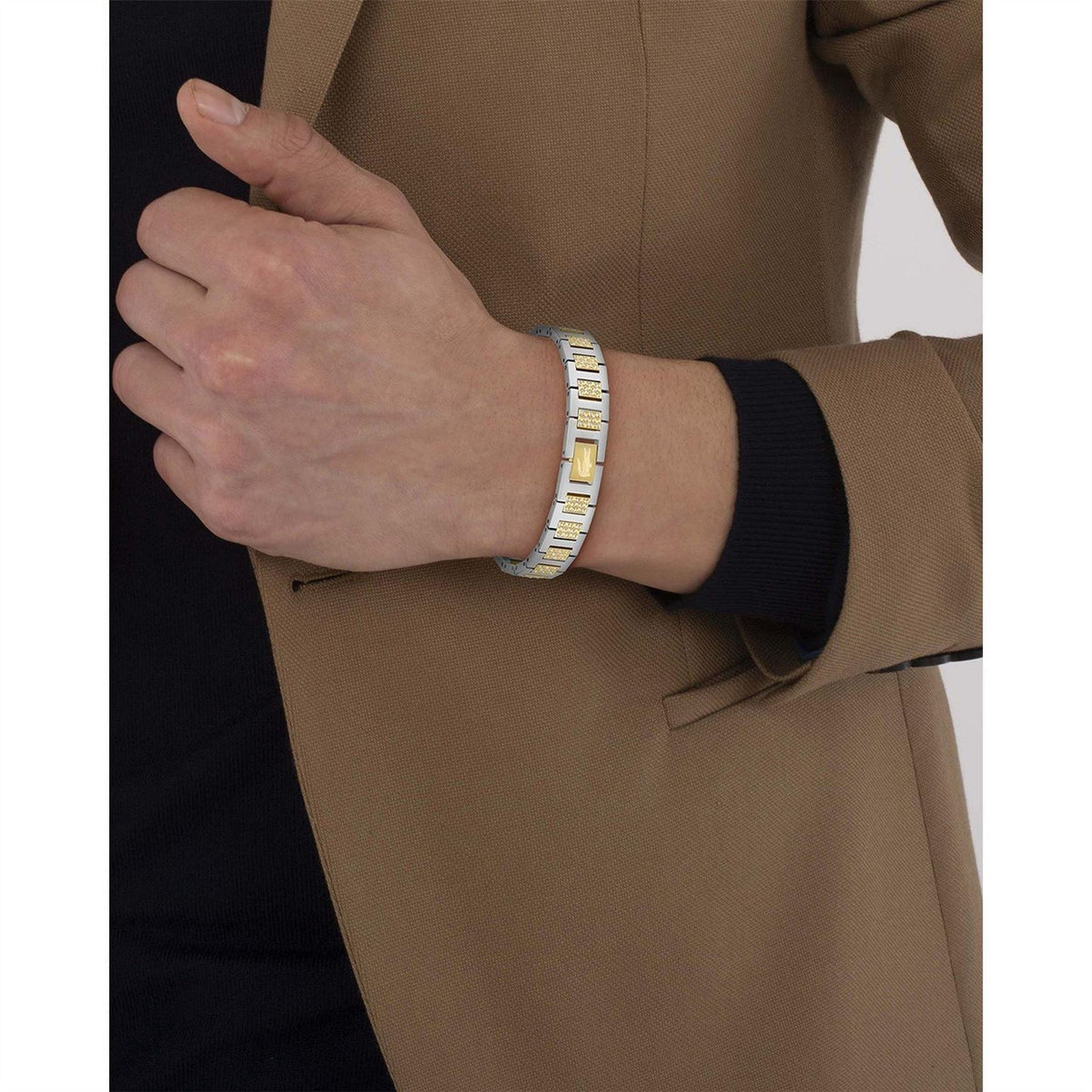 Lacoste Mens Metropole Two Tone Gold Ip And Stainless Steel Crystal Bracelet