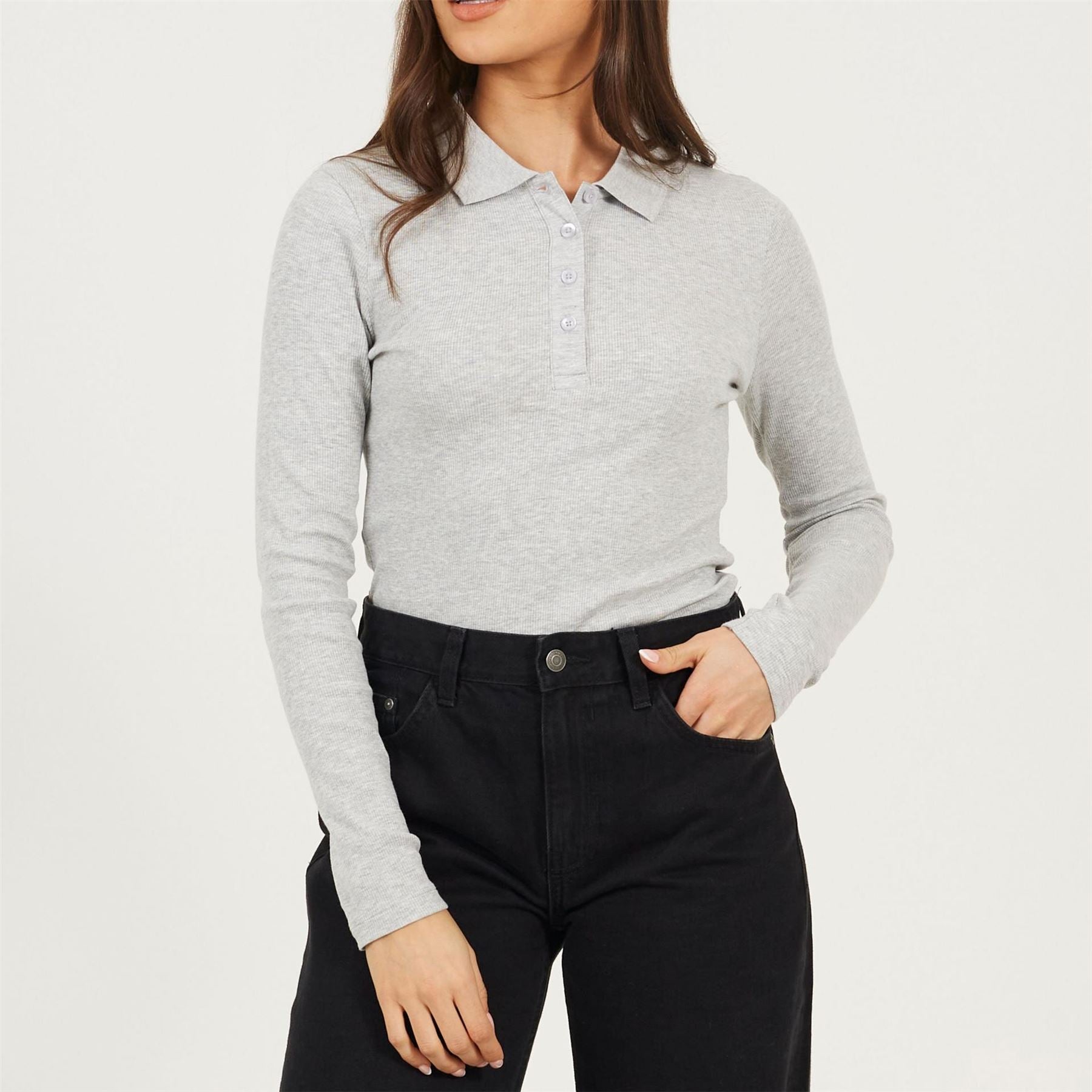 Brave Soul Womens Long Sleeve Ribbed Top With Collar