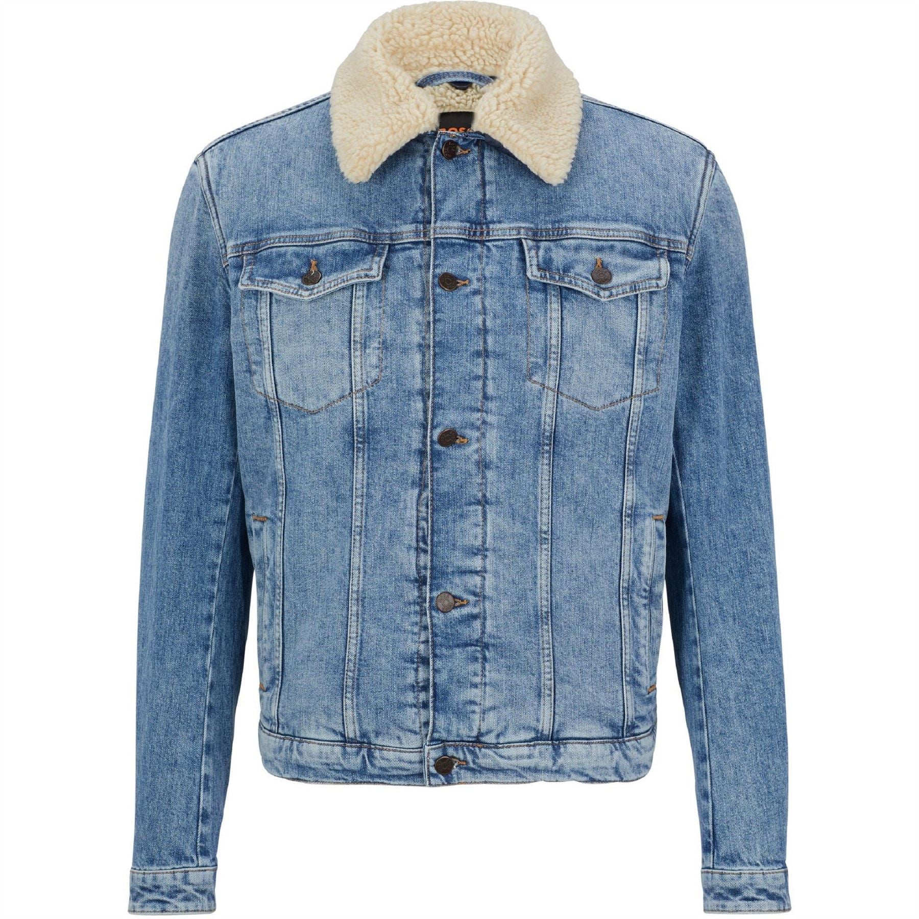 Boss Livorno Solid Patterned Denim Jacket with Chest Pocket