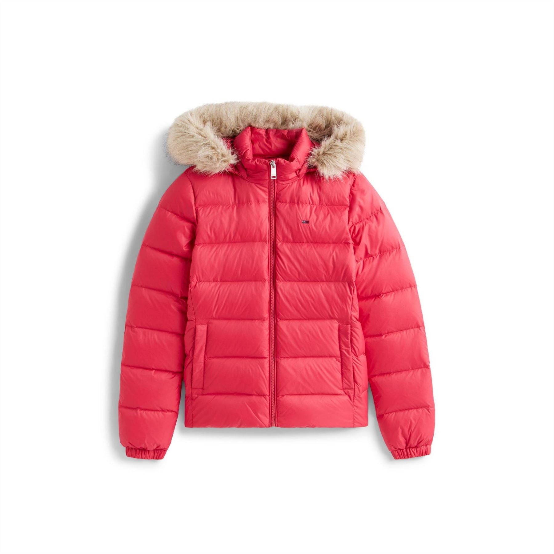 Tommy Jeans Essential Quilted Wind Resistant Faux Fur Hood RDS Down Short Puffer Jacket