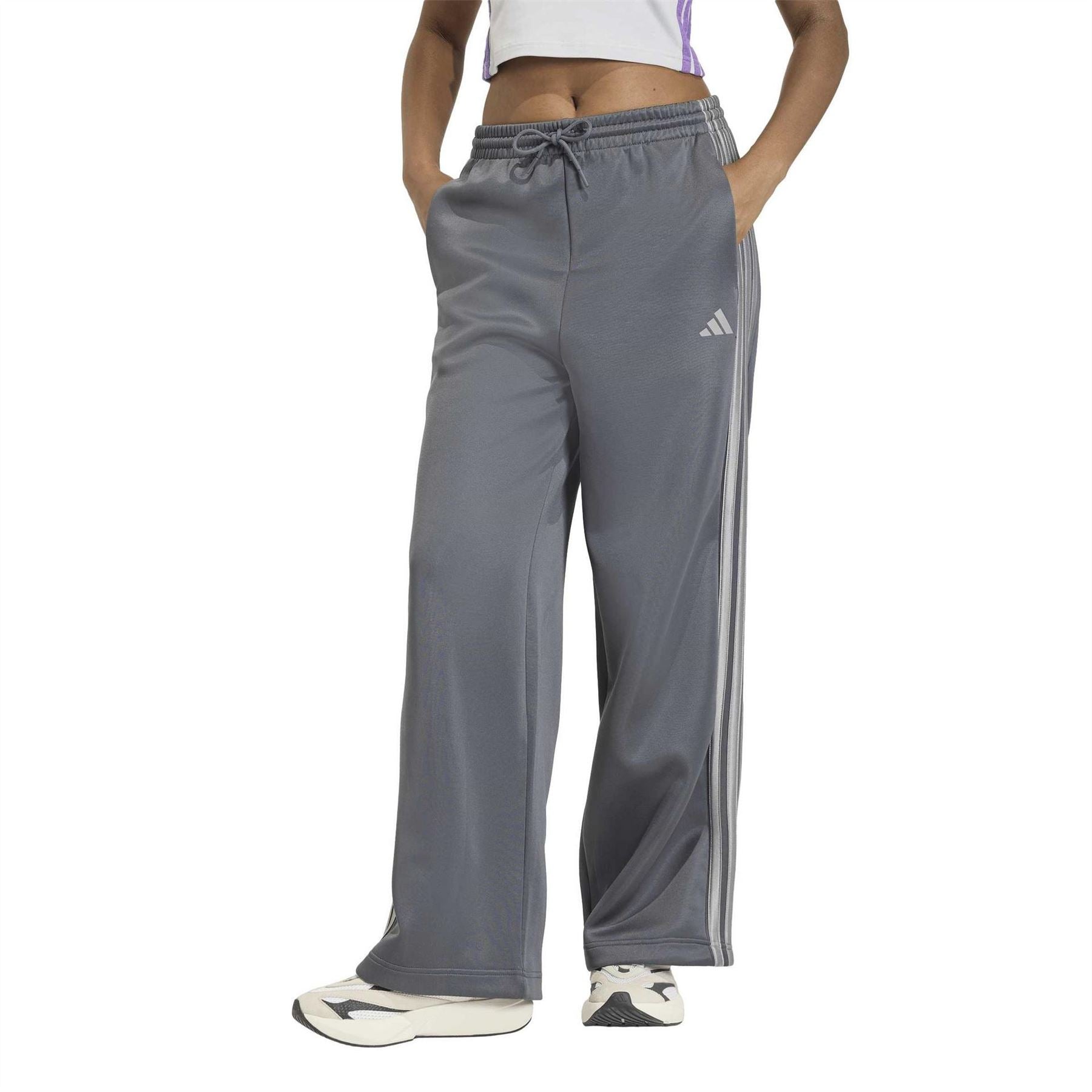 adidas Three Stripes Wide Leg Mid Rise Athletic Pants