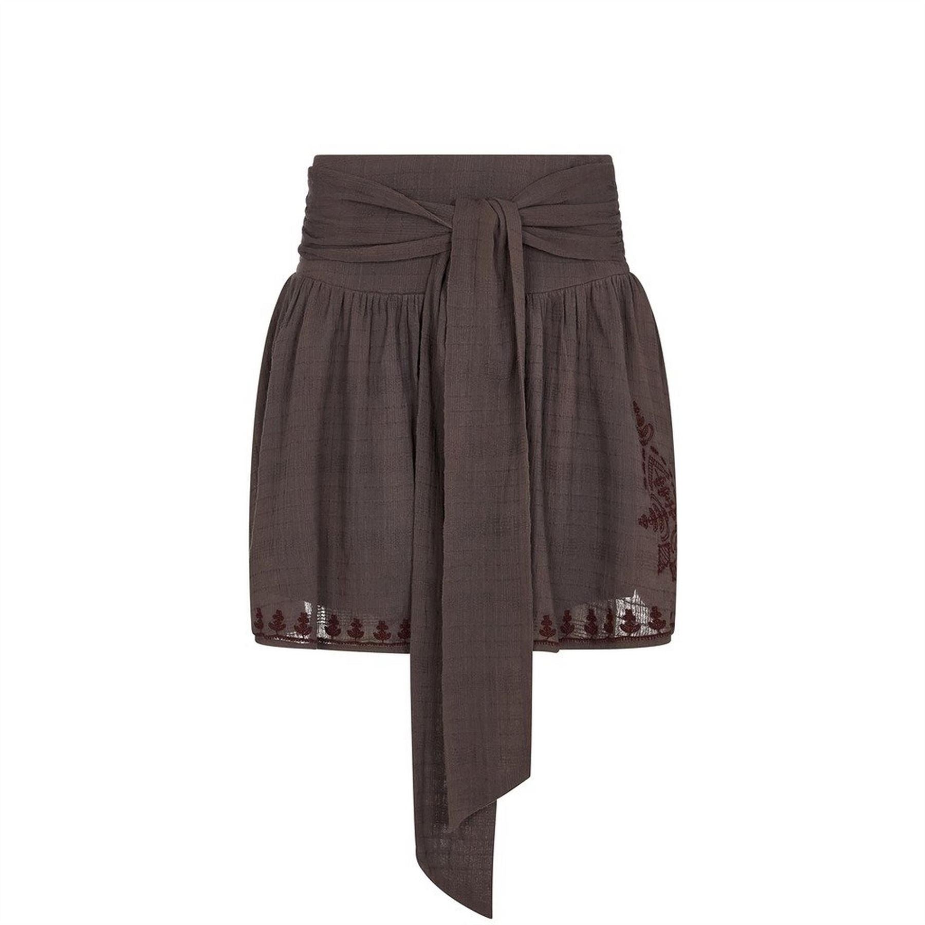 Raffya Julie Embroidered Skater Mini Skirt In Dark Grey