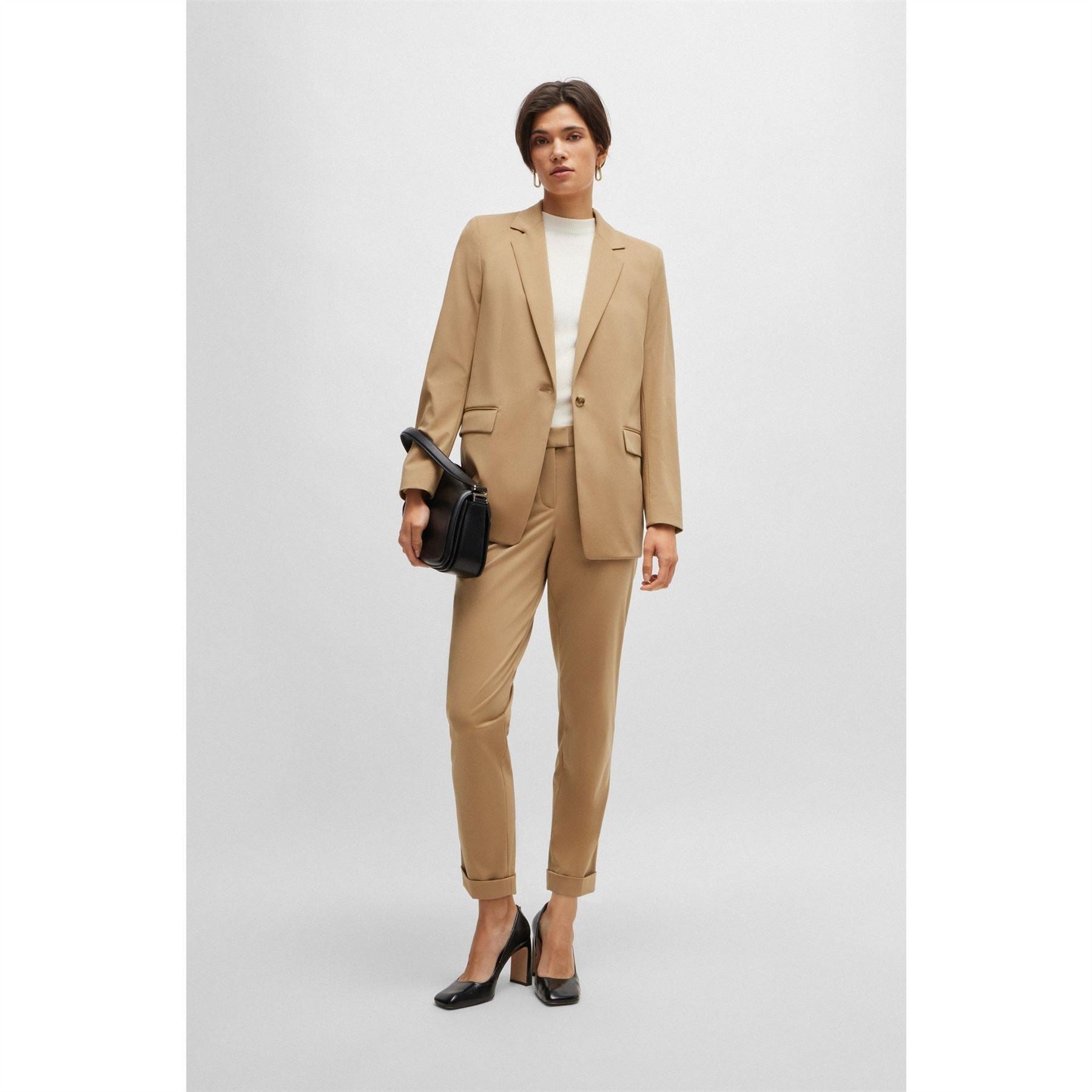 Boss Solid Patterned Roll Up Cuff Trousers