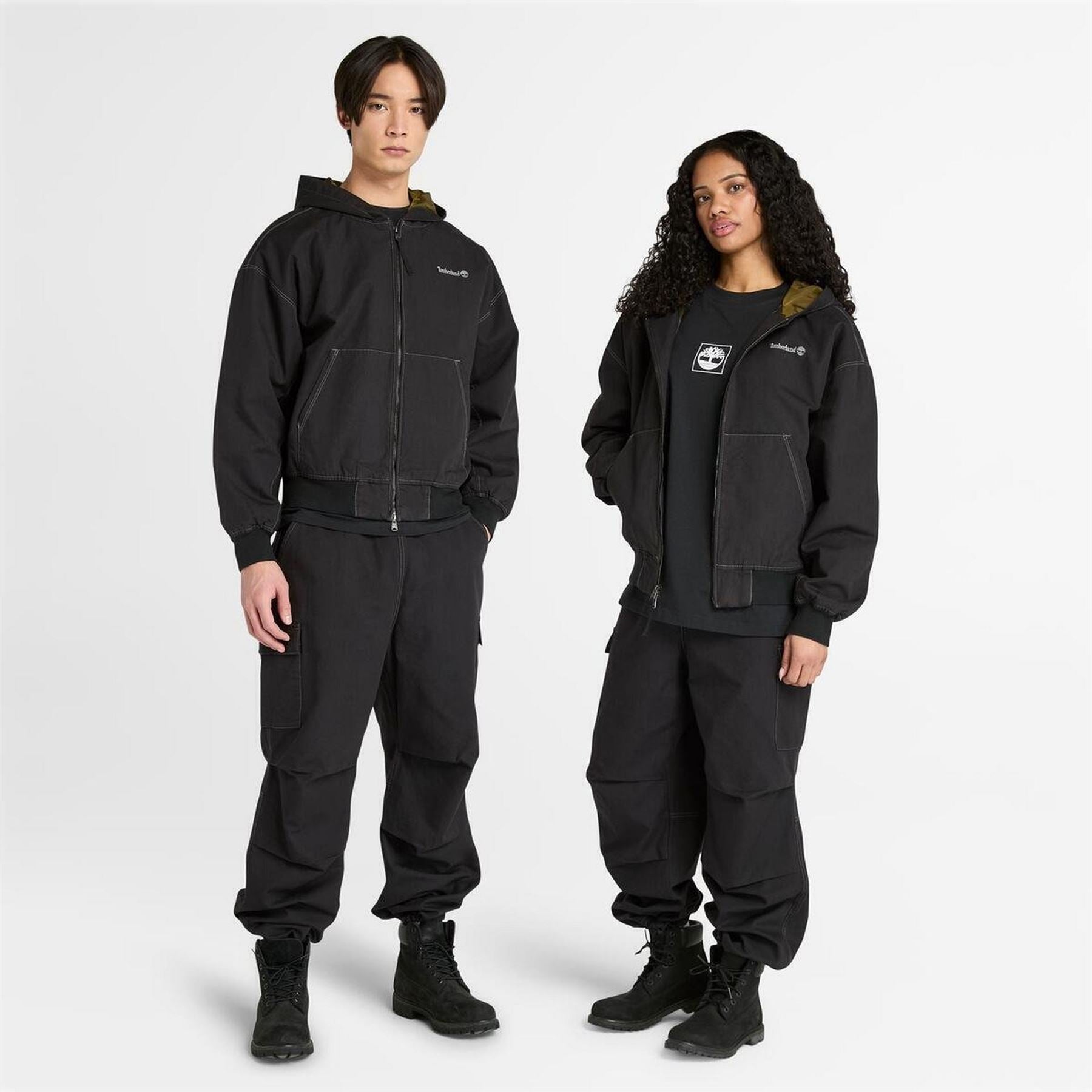 Timberland Solid Patterned Hooded Ribbed Cuff Overshirt