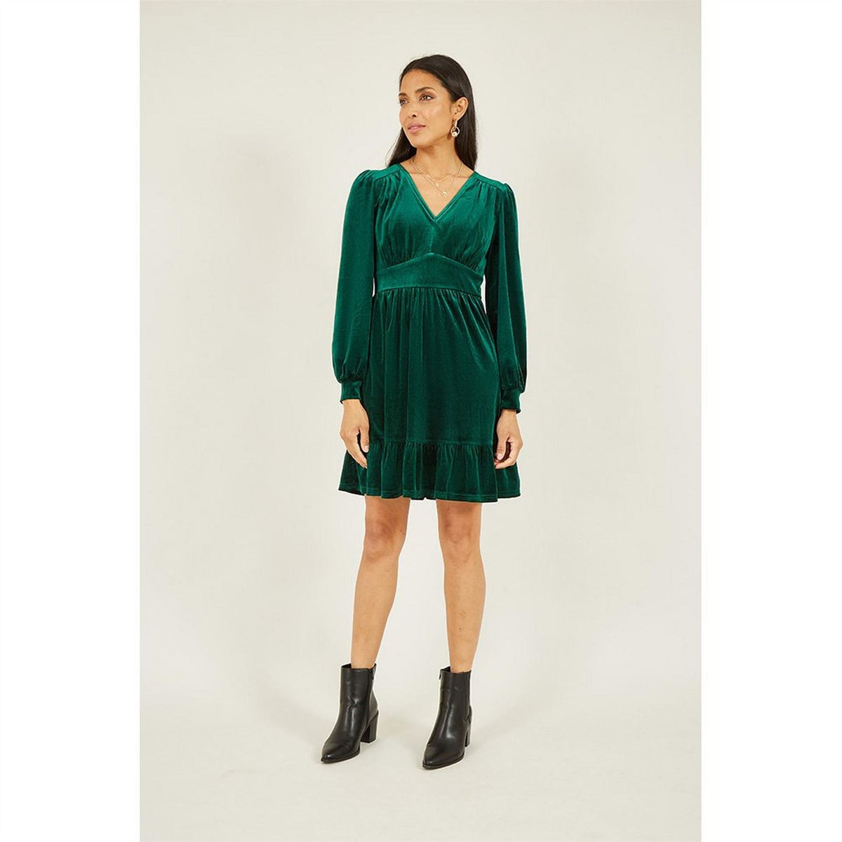 Mela London Velvet Long Sleeve Skater Dress