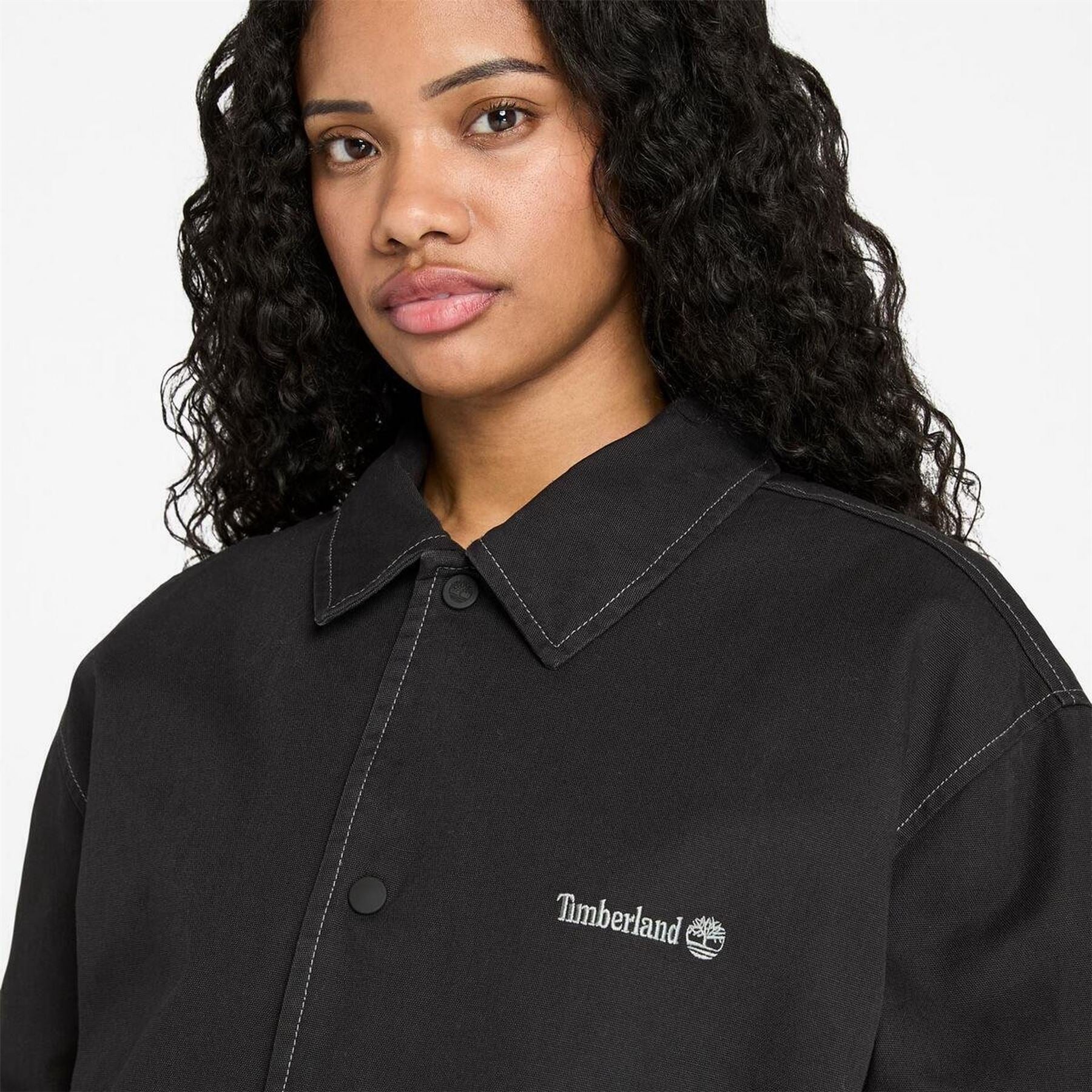 Timberland Coach Solid Patterned Snap Button Slant Pocket Overshirt