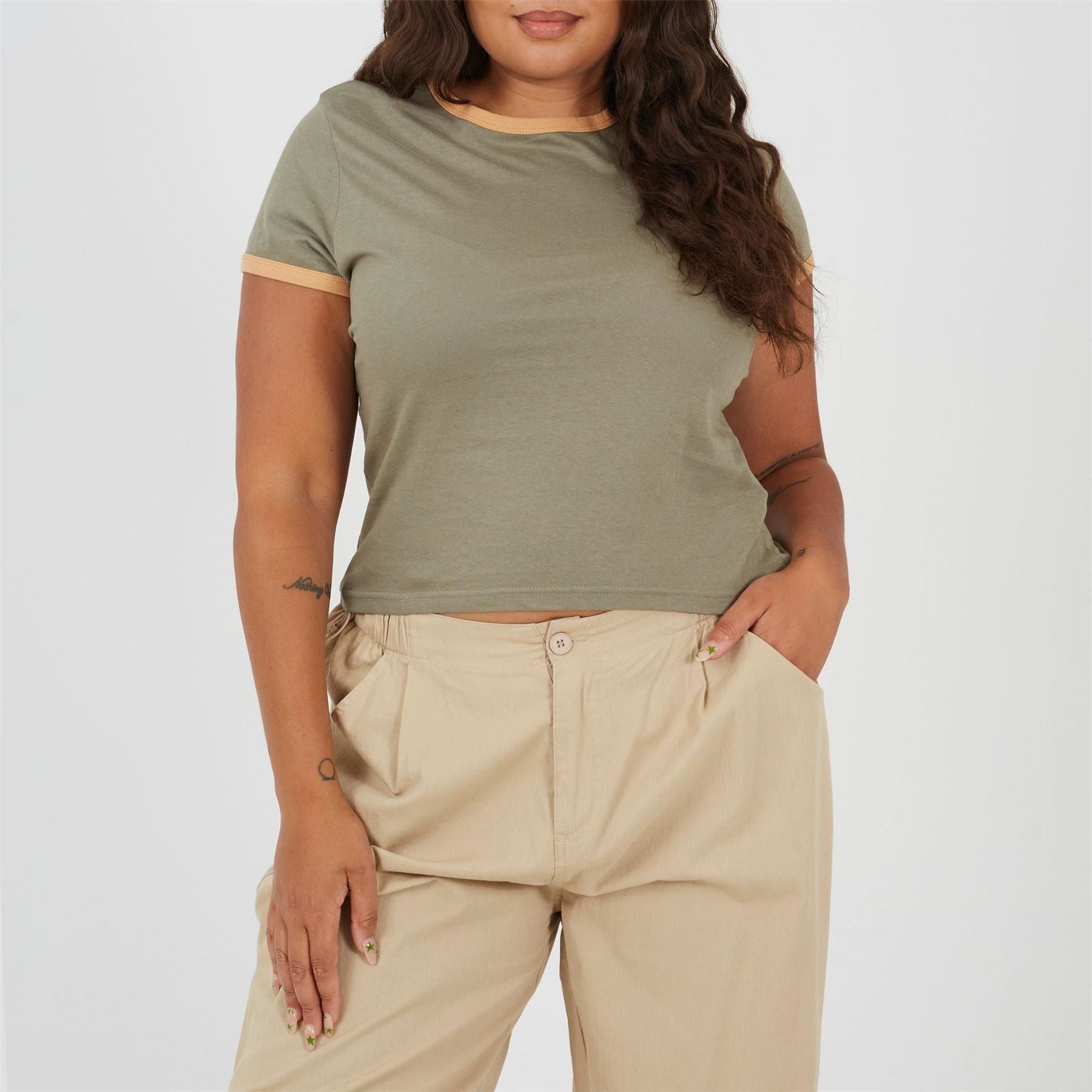 Brave Soul Plus Size Short Sleeve T Shit With Contrast Neck And Sleeve Rib