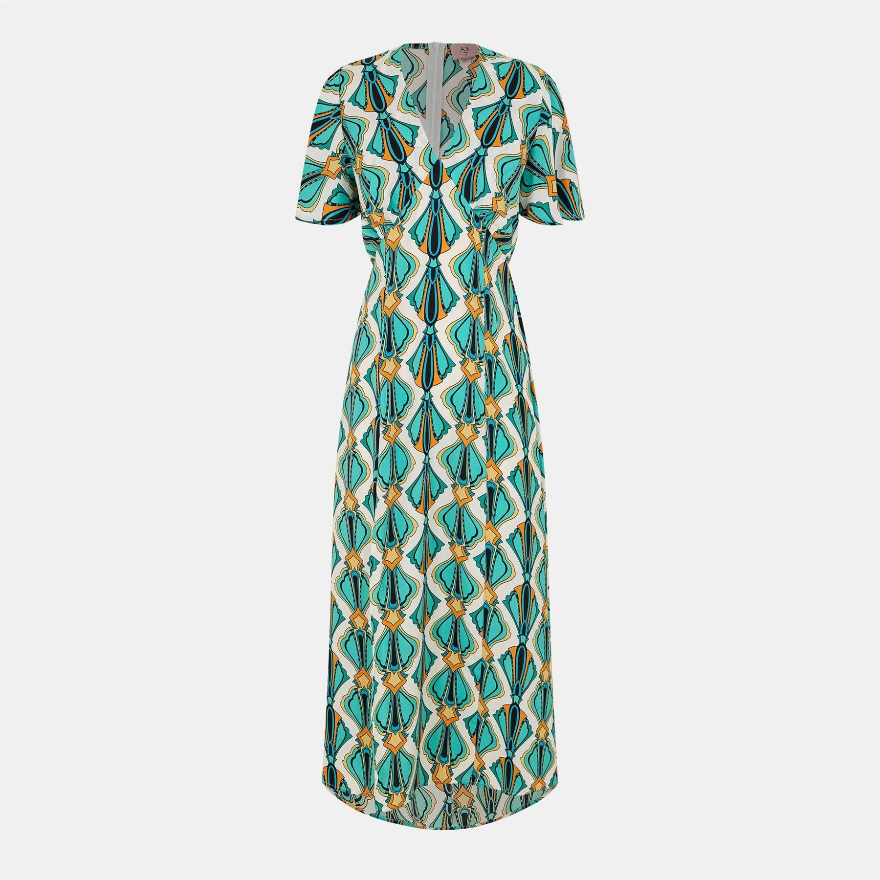 AX Paris Print V Neck Tie Detail Short Sleeve Midi Dress