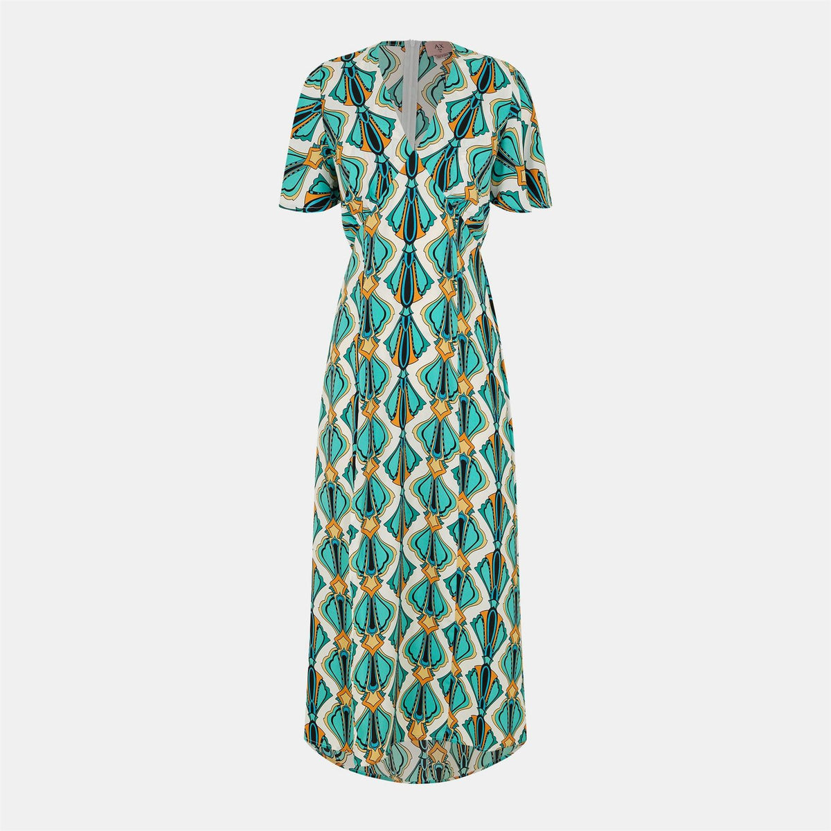 AX Paris Print V Neck Tie Detail Short Sleeve Midi Dress