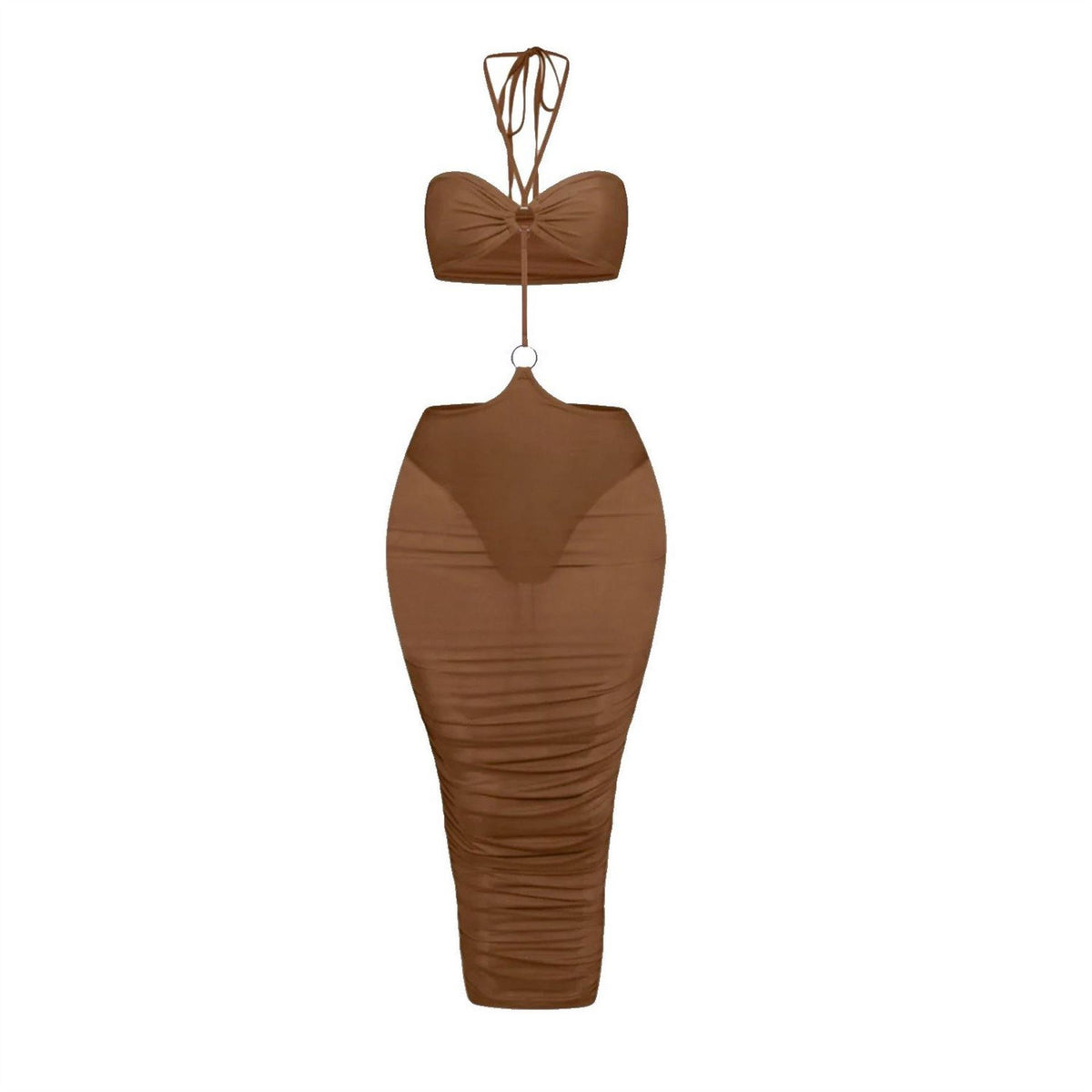 Honeyz Mesh Halter Neck Midi Bodycon Dress