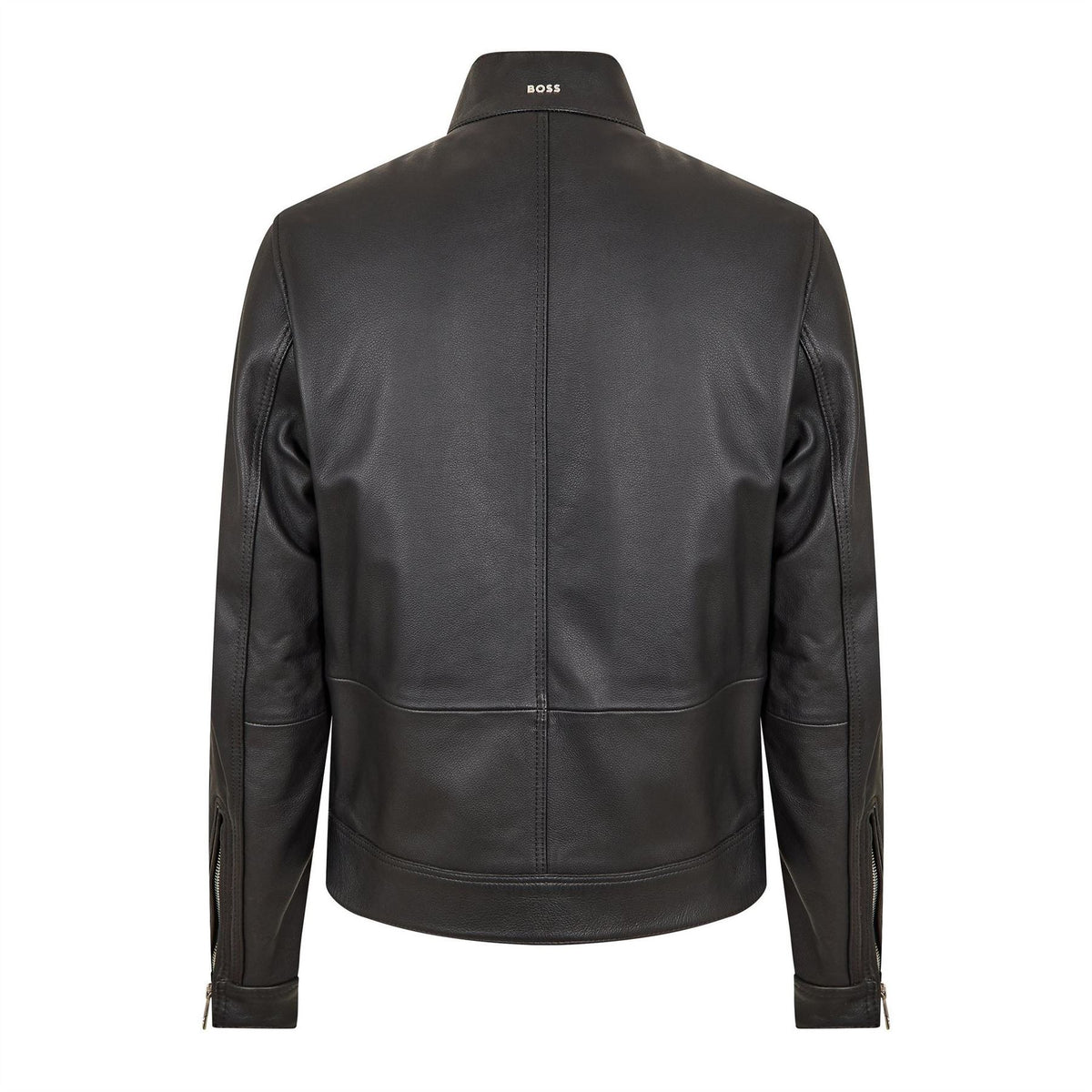 Boss Solid Patterned Mock Neck Band Collared Zipped Pocket Jacket