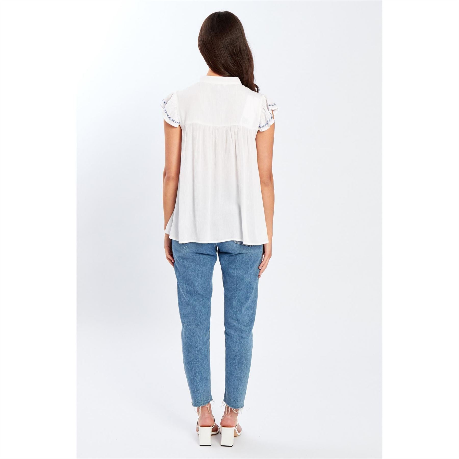 Be You Embroidered Keyhole Neck Relaxed Fit Blouse