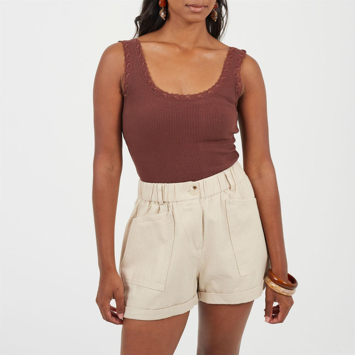 Brave Soul Ladies Vest Bodysuit With Lace Trim