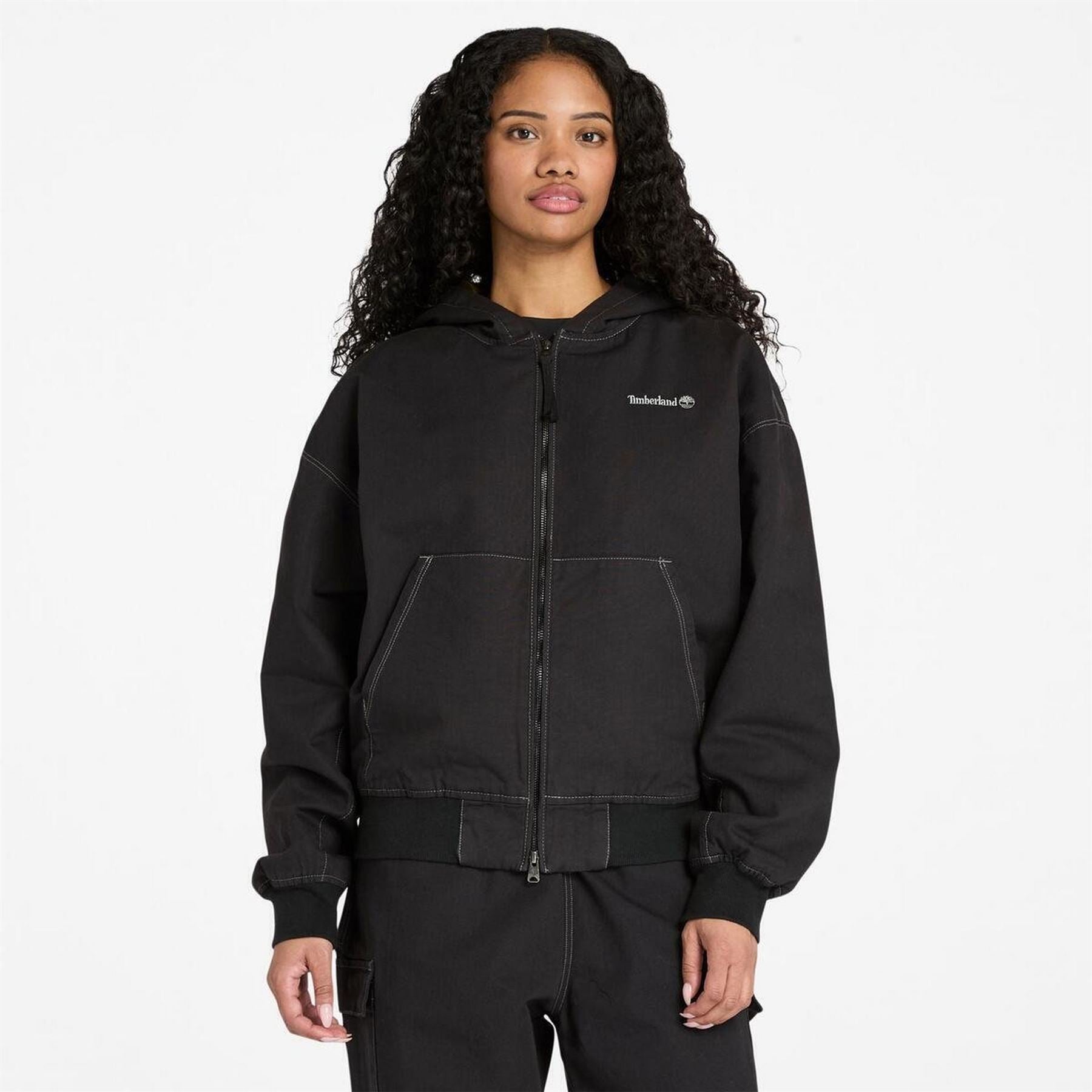 Timberland Solid Patterned Hooded Ribbed Cuff Overshirt