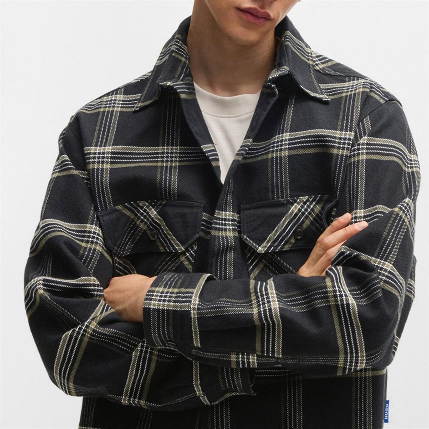 Hugo Oversized Check Cotton Long Sleeve Overshirt
