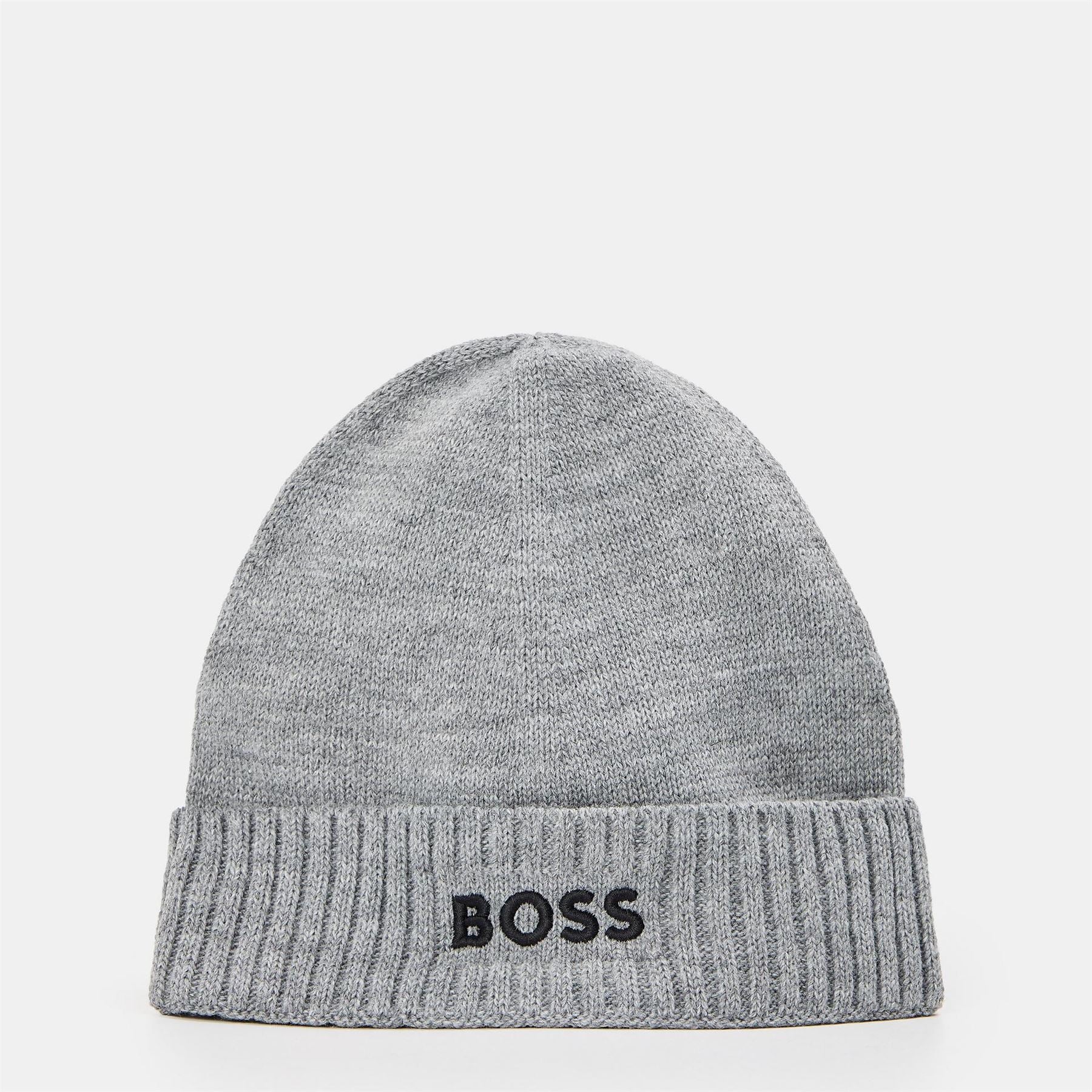 Boss Asport Wordmark Embroidered Logo Soft Feel Ribbed Cord Effect Turn Up Brim Beanie