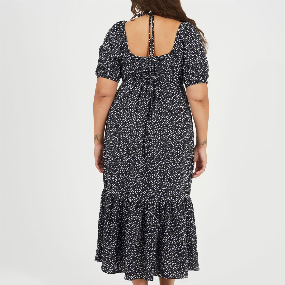 Brave Soul Plus Size Tiered Floral Midi Dress With Adjustable Sleeves