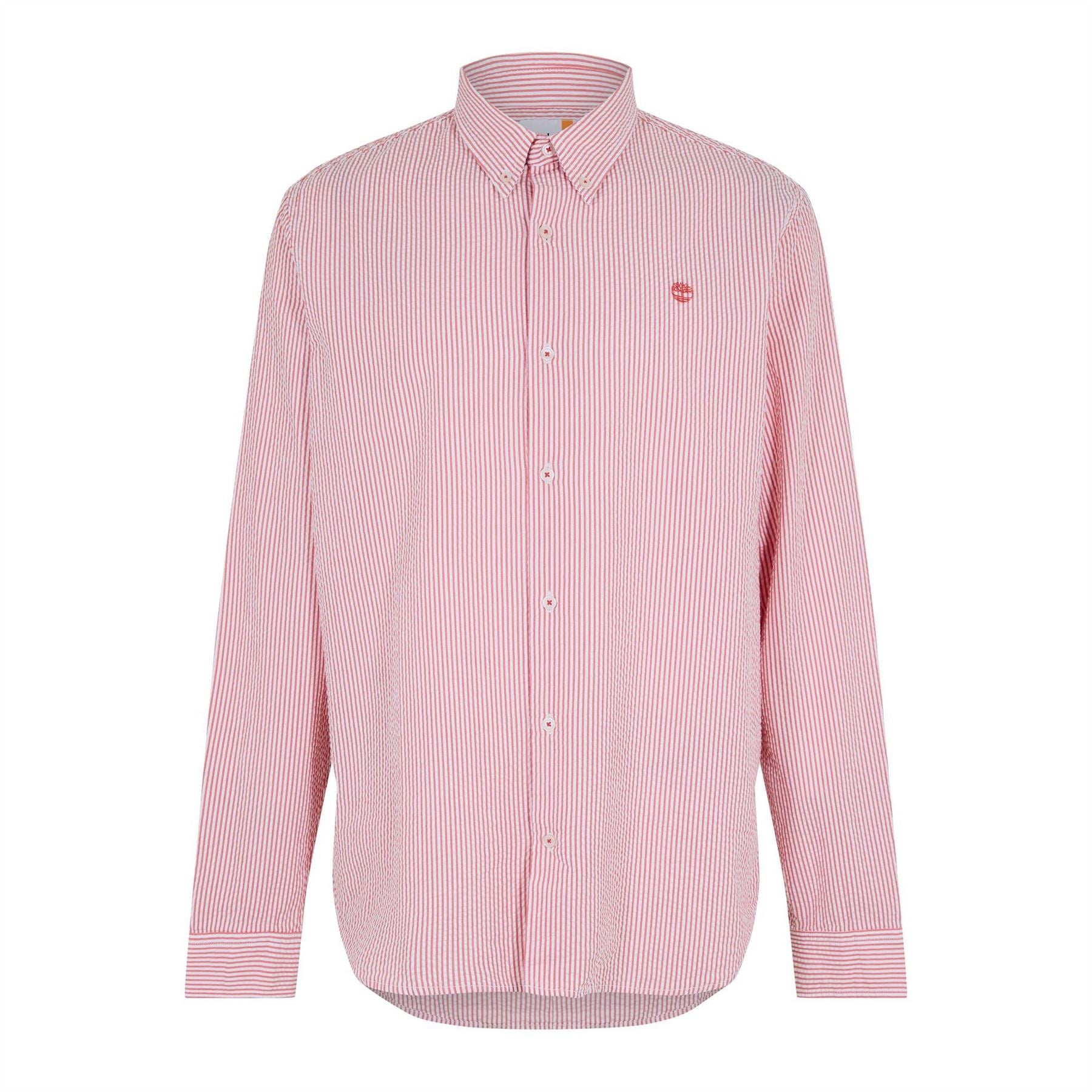 Timberland Striped Seersucker Button Down Collar Long Sleeve Shirt