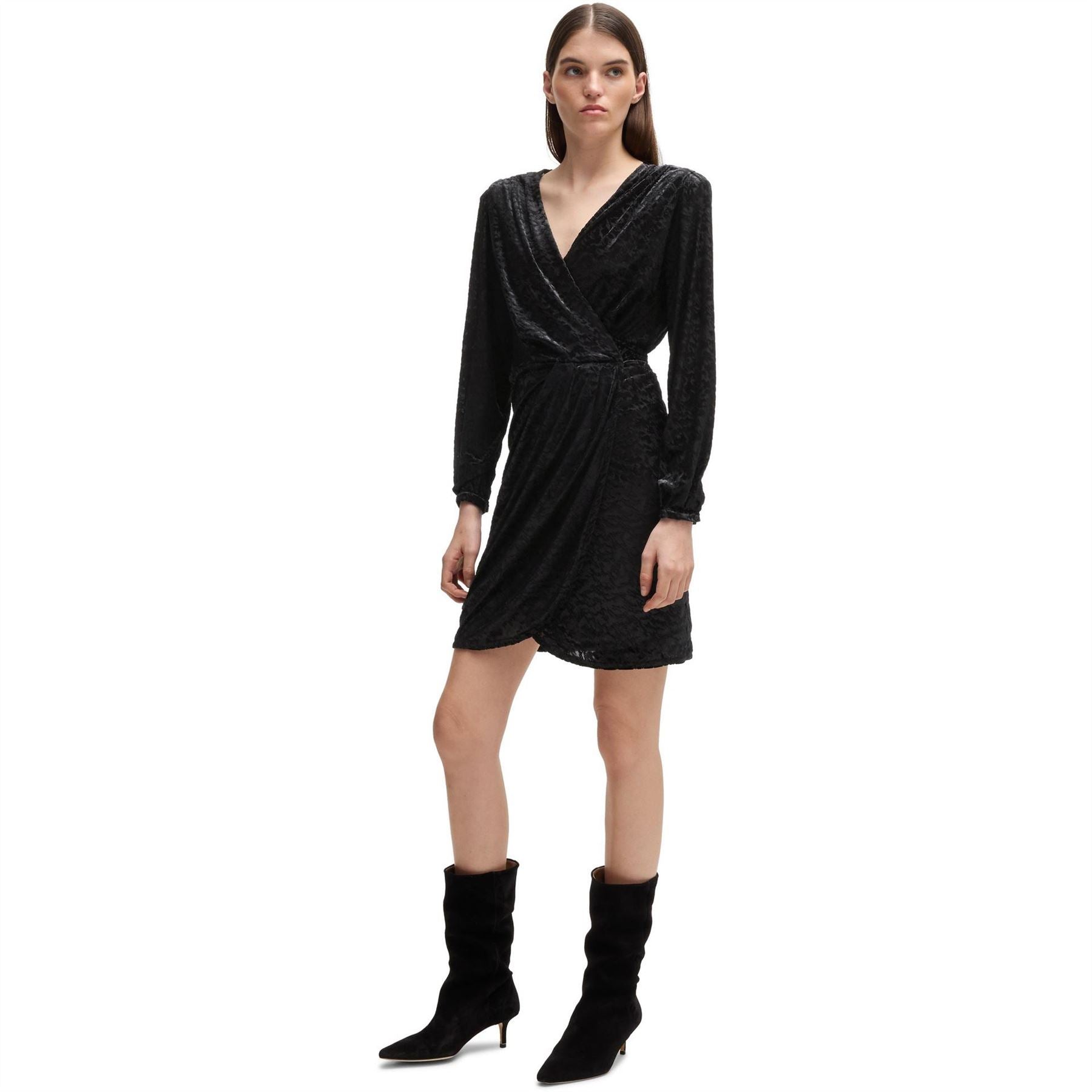 Boss Edevoras V-Neck Long Sleeve Knee Length Dress
