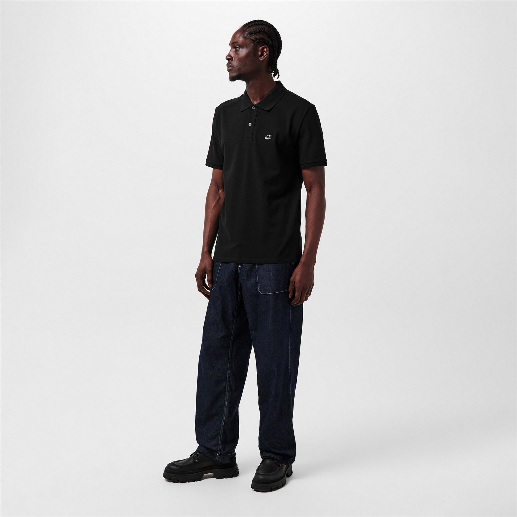 CP Company Logo Print Collared Neck Short Sleeve Polo Shirt