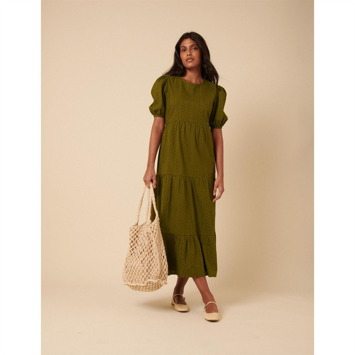 Nobodys Child Betty Crew Neck Midi Tiered Dress