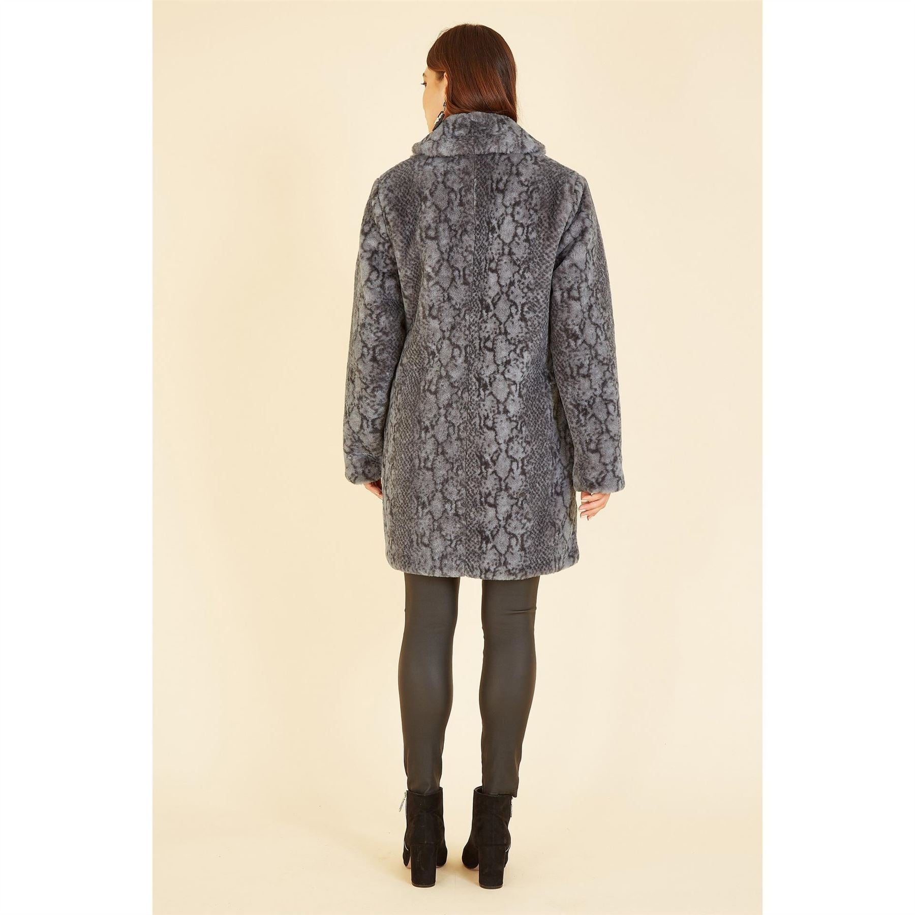 Yumi Snakeskin Print Faux Fur Coat