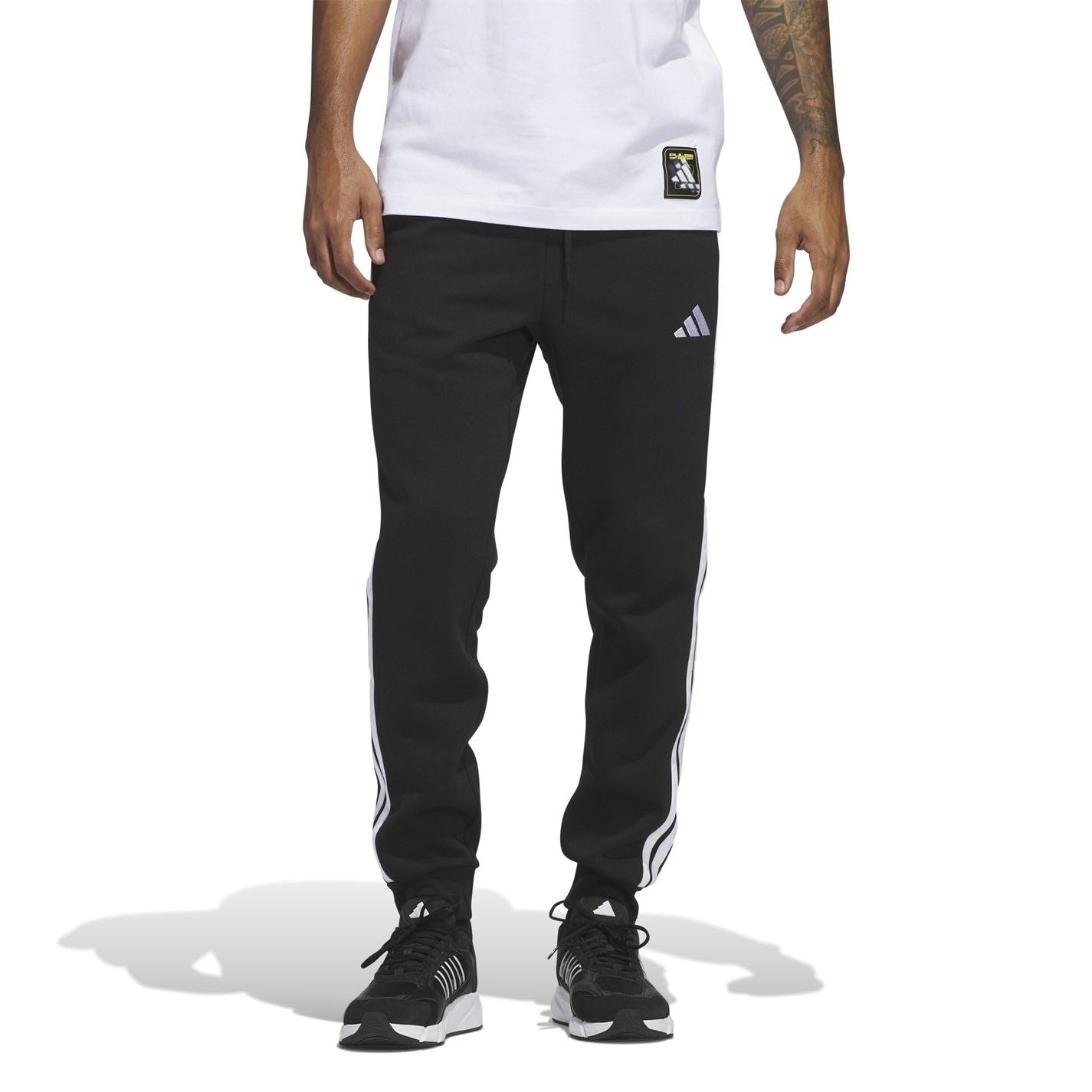 adidas Fleece Tapered Cuff 3 Stripes Joggers M