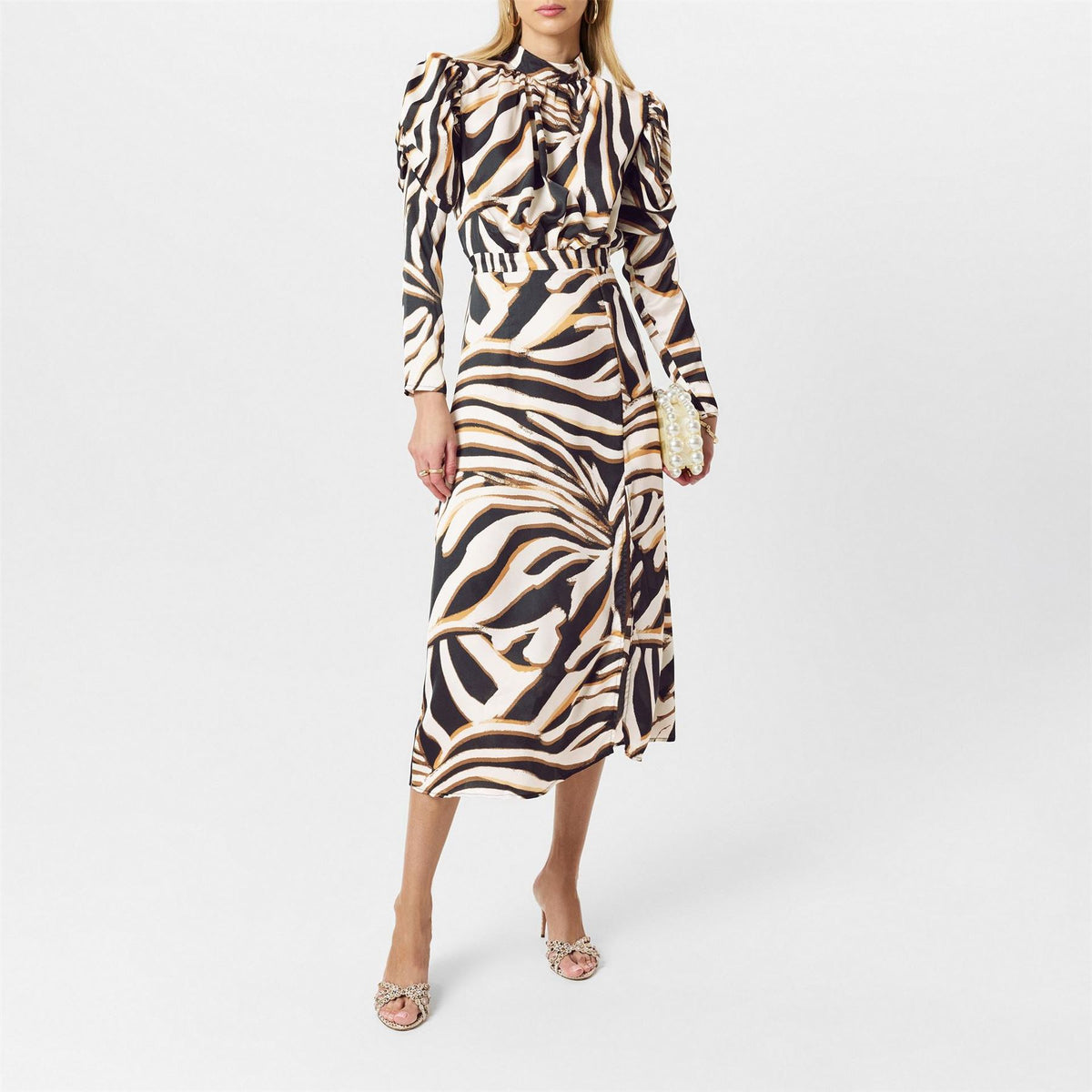 AX Paris Print High Neck Long Puff Sleeve Midi Dress