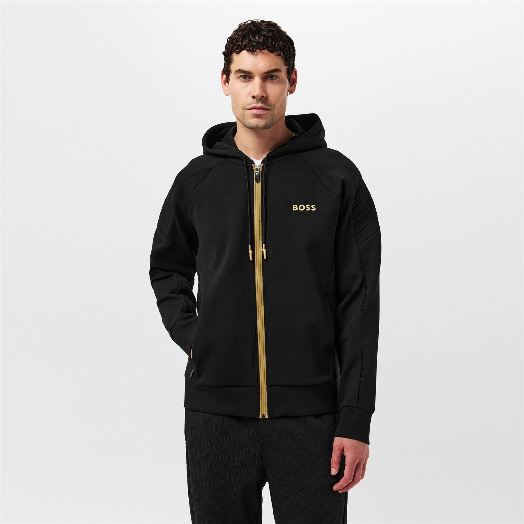 Boss BOSS GREEN Full Zip Hoodie with Adjustable Drawstring Hood   Streamlined Design