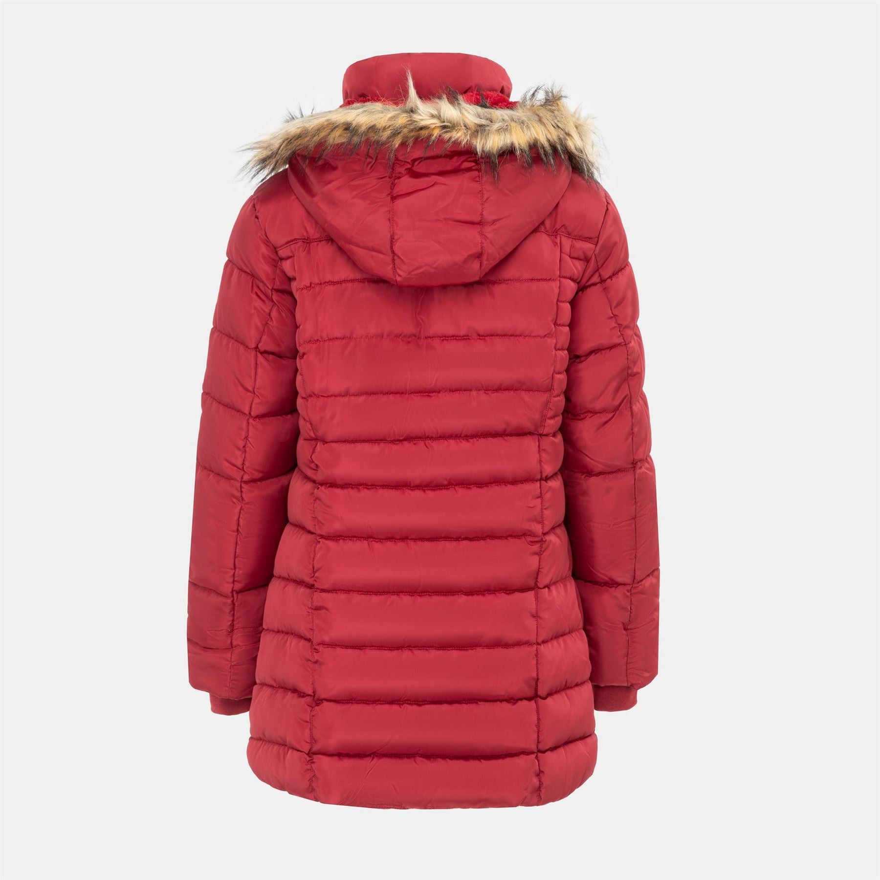 I Saw It First Solid Patterned Hooded Snap Button Fur Trim Ribbed Cuff Parka Jacket