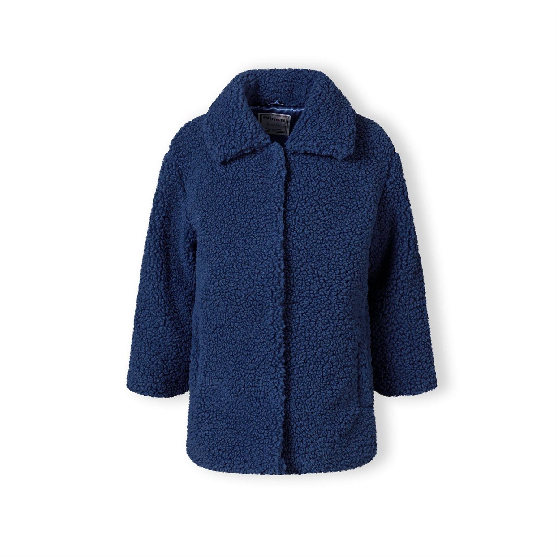 Minoti Girls Sherpa Boucle Jacket With Satin Lining Blue