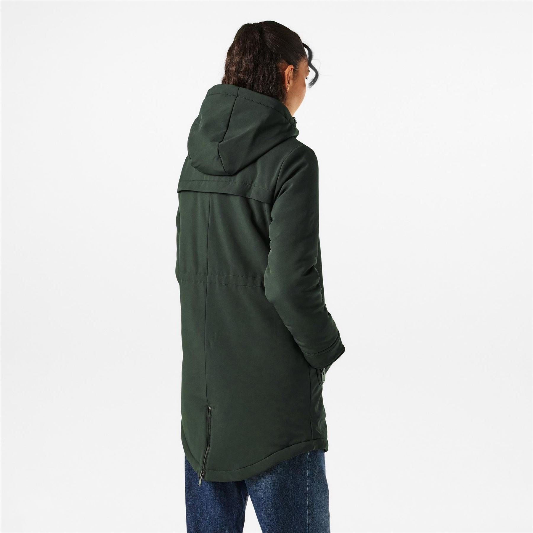 Only Hooded Neck Solid Patterned Parka Coat with Ribbed Cuff