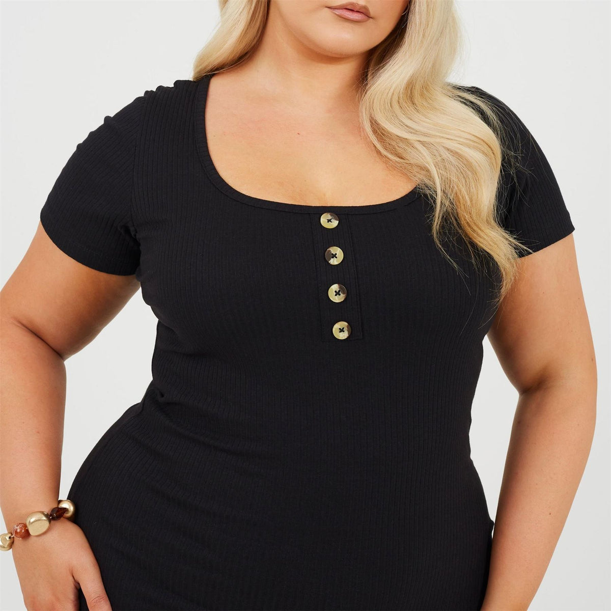 Brave Soul Womens Plus Size Short Sleeve Mini Dress With Button Detail