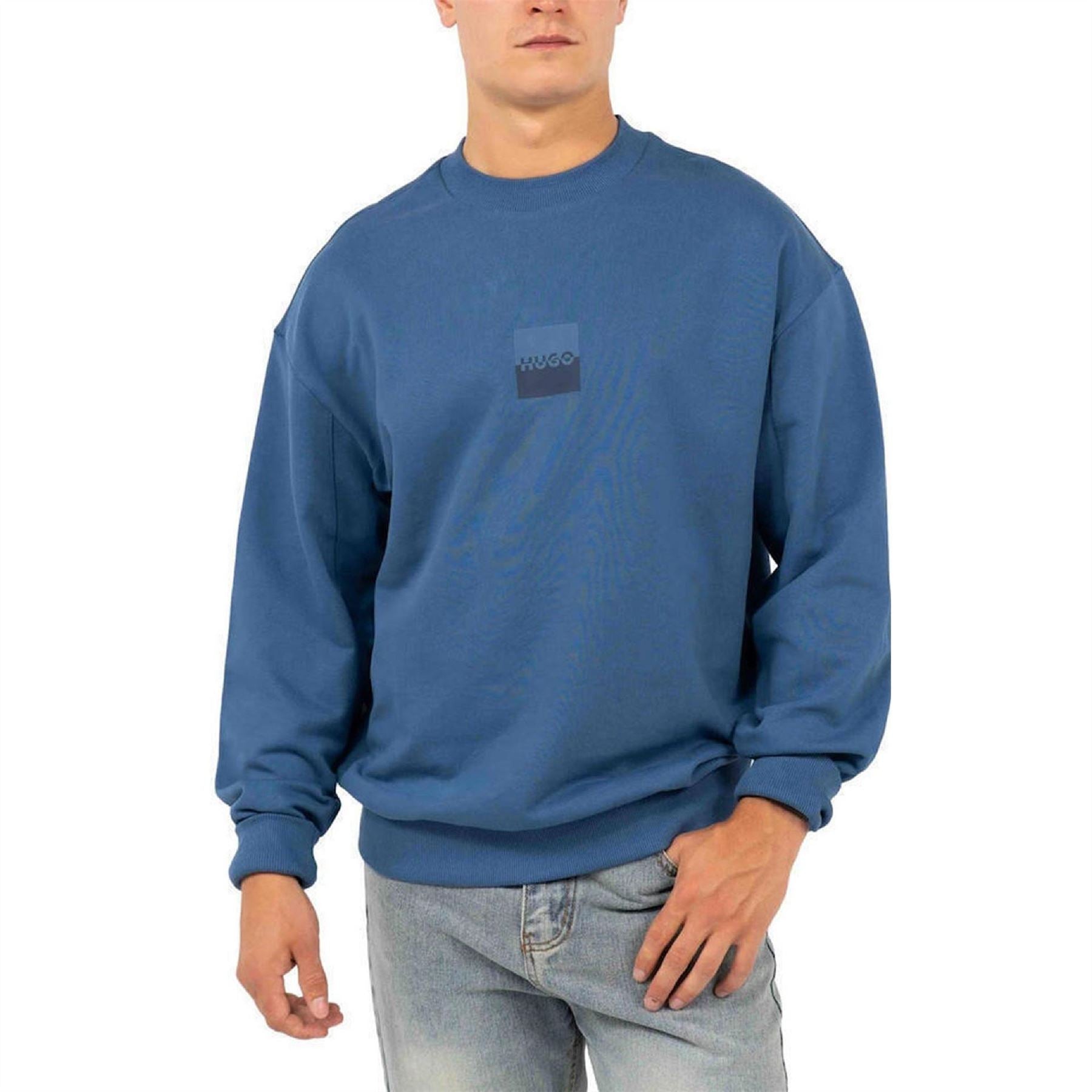 Hugo Box Print Crew Neck Ribbed Collar Long Sleeve Sweatshirt
