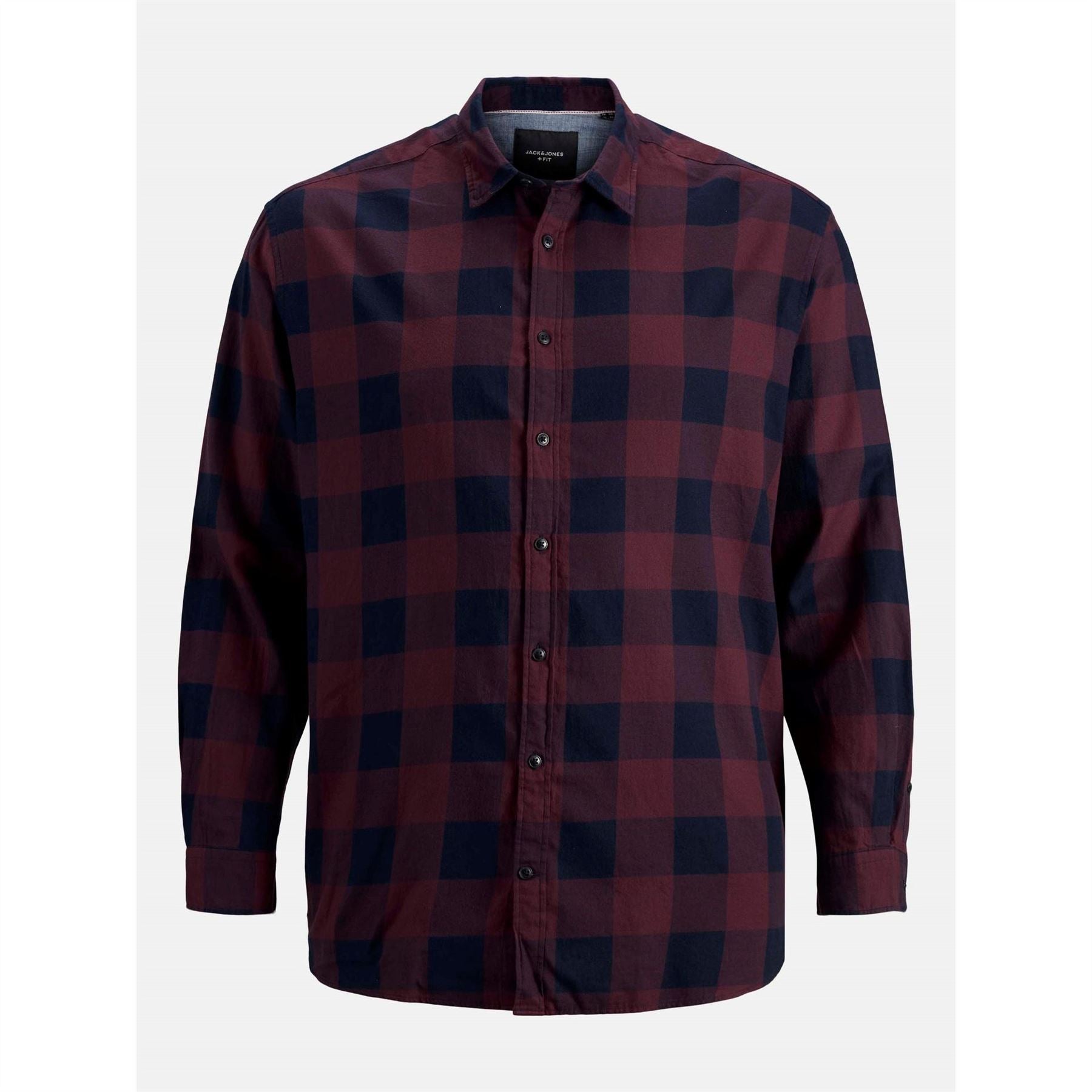 Jack and Jones Gingham Button Placket Collared Long Sleeve Shirt