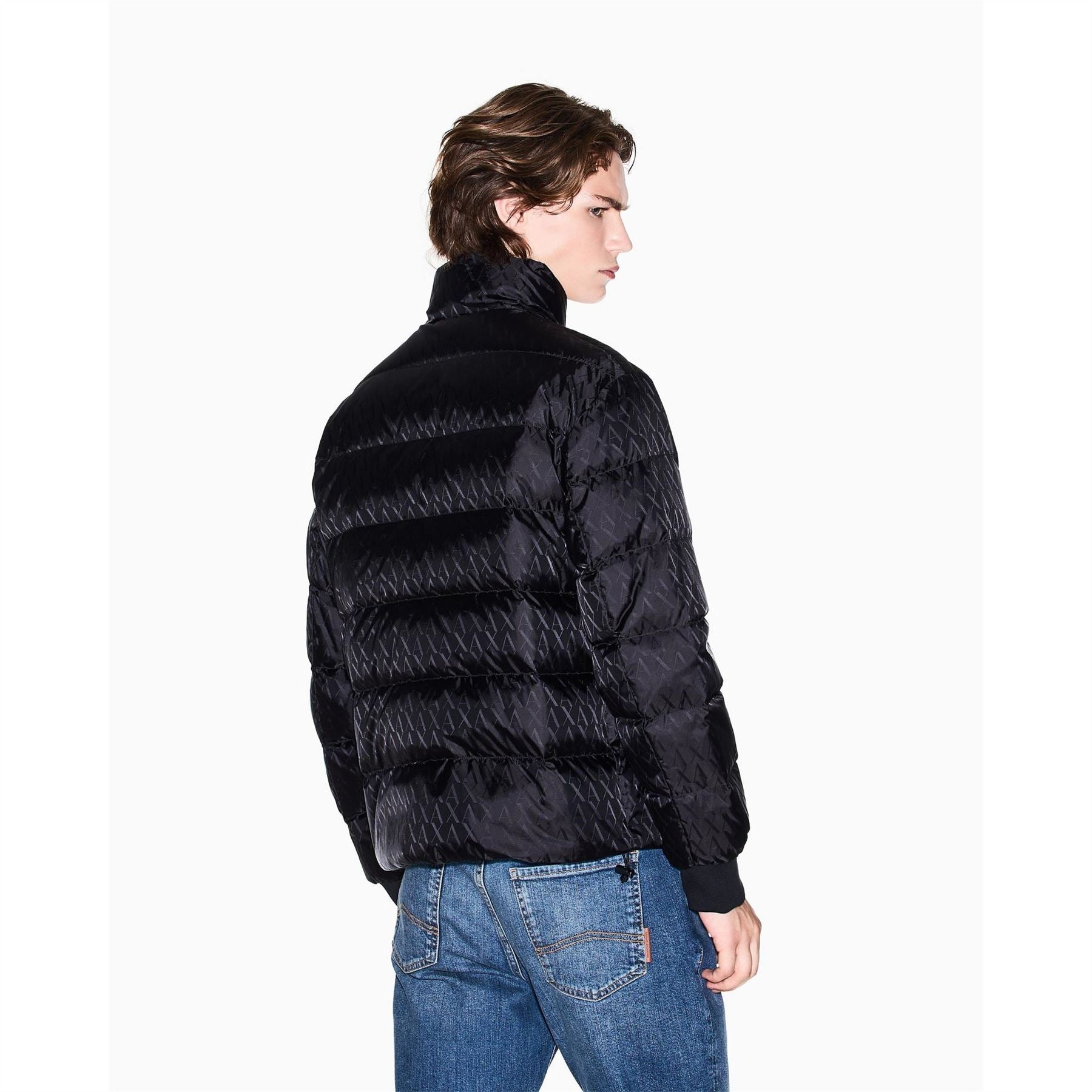 Armani Exchange Exchange Solid Patterned Ribbed Cuff Down Jacket