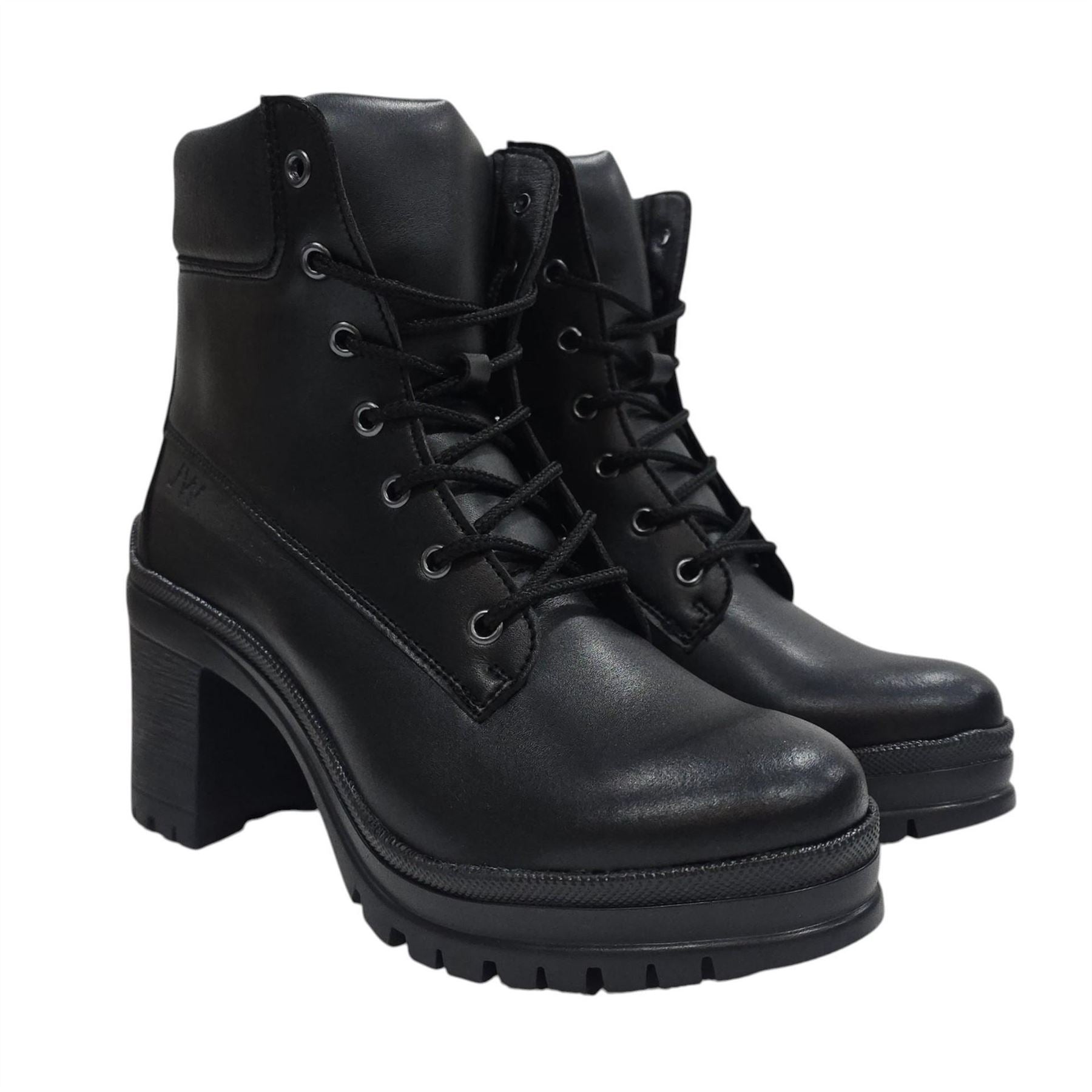 Jack Wills Premium Leather Block Heel Lace Up Ankle Boots