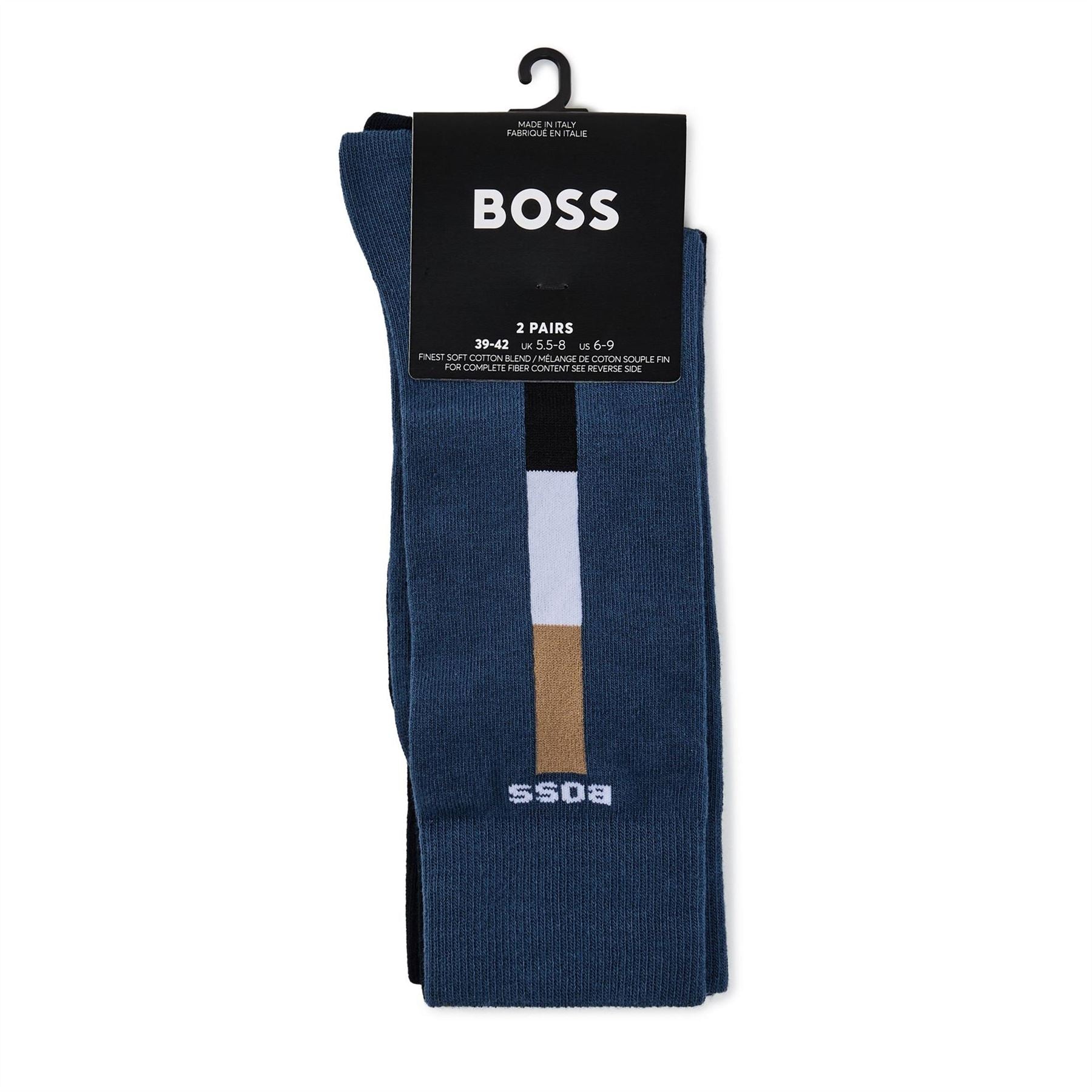 Boss 2 Pack Iconic Stripe Lettering Crew Socks