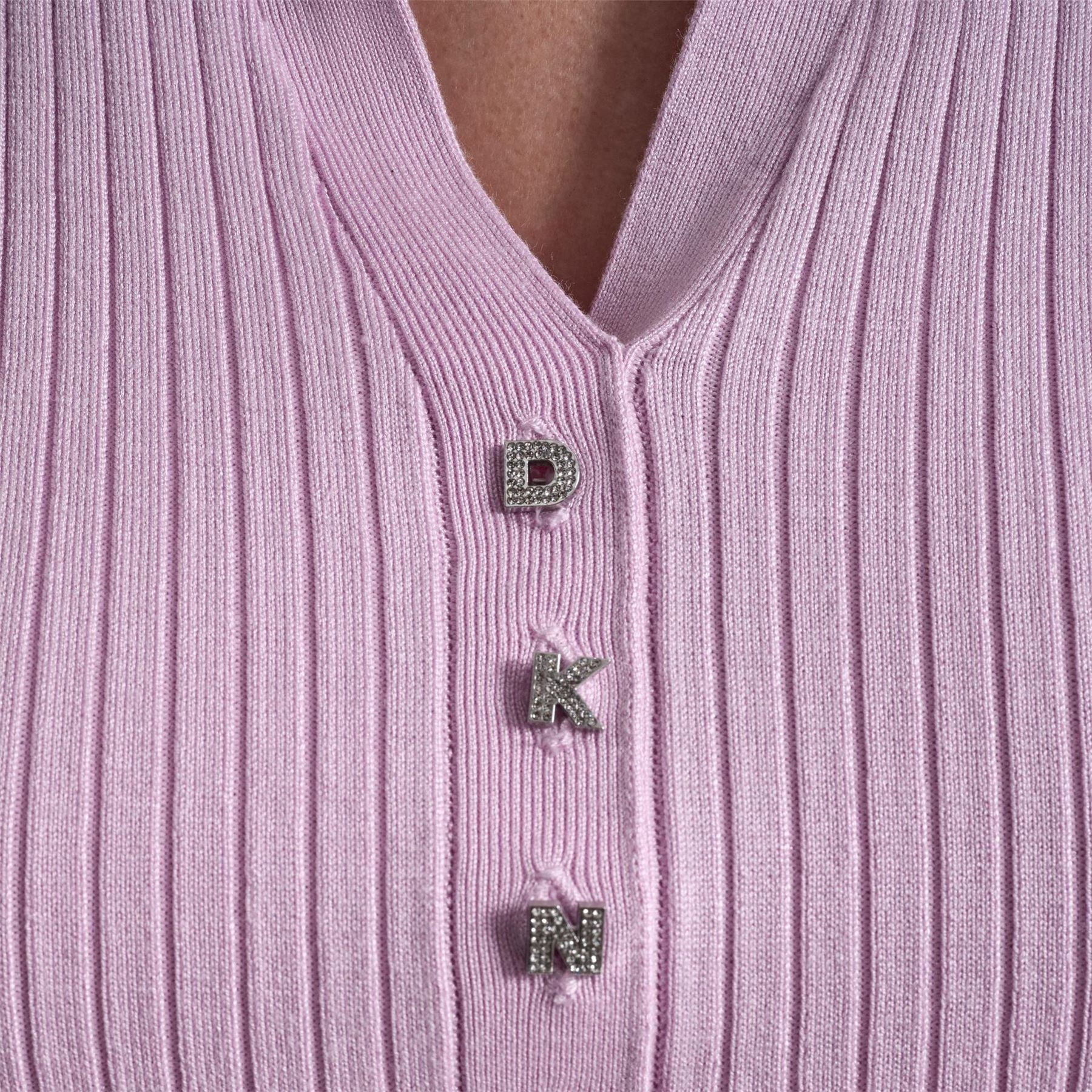 DKNY Jeans Short Sleeve Rib Polo W  Logo Rhinestone Buttons