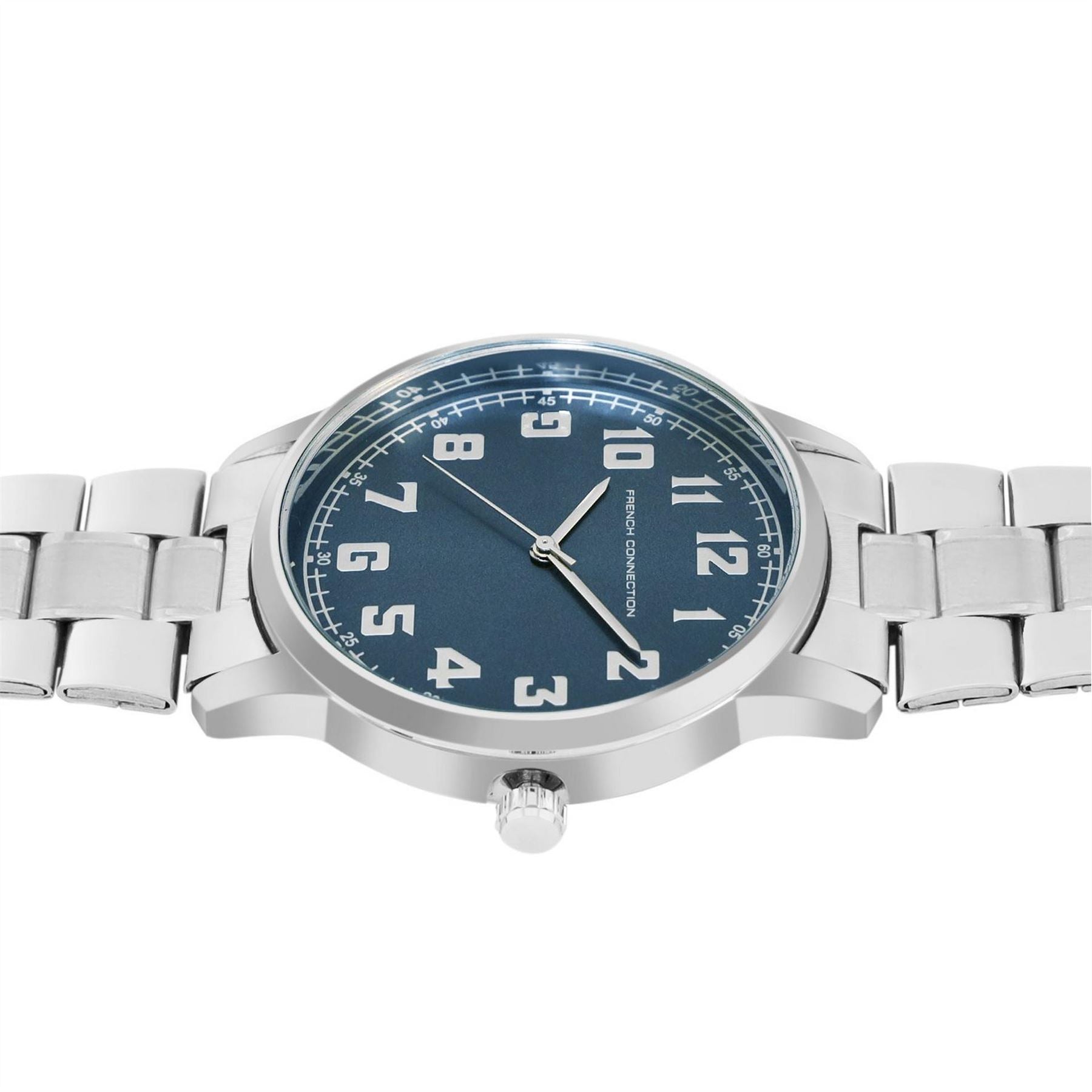 French Connection Connection Silver Case Round Shape Silver Strap Quartz Watch