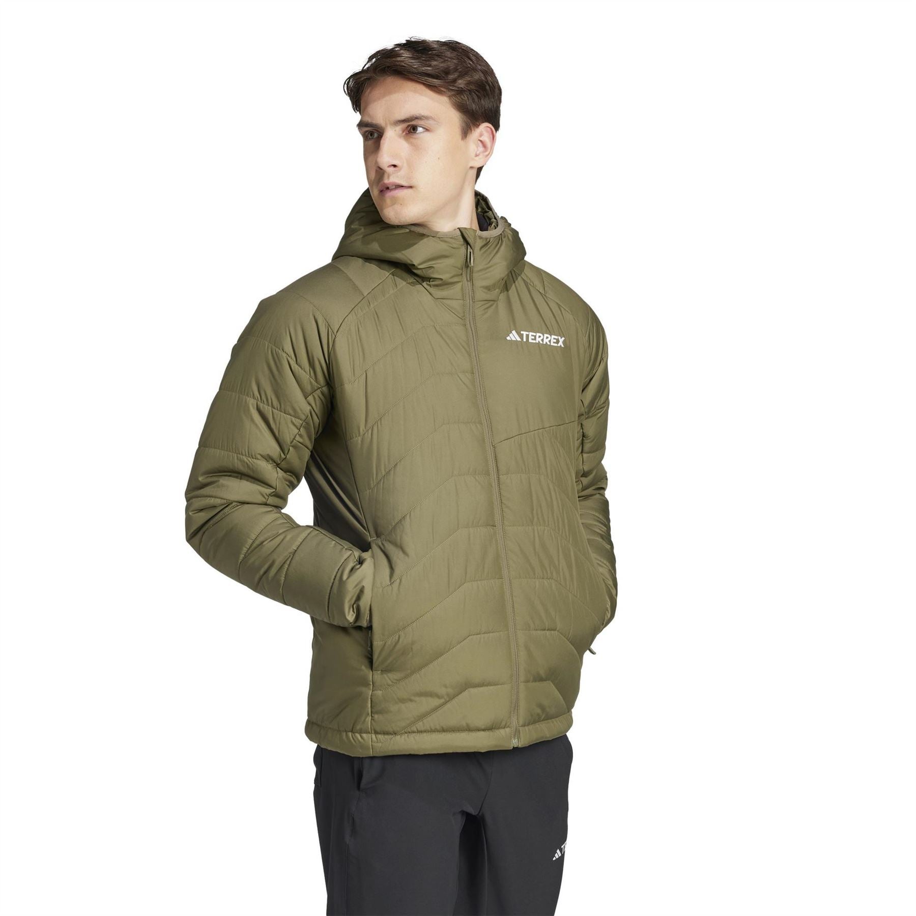 adidas Hooded Adjustable Drawstring Zipped Pocket Solid Patterned Puffer Jacket