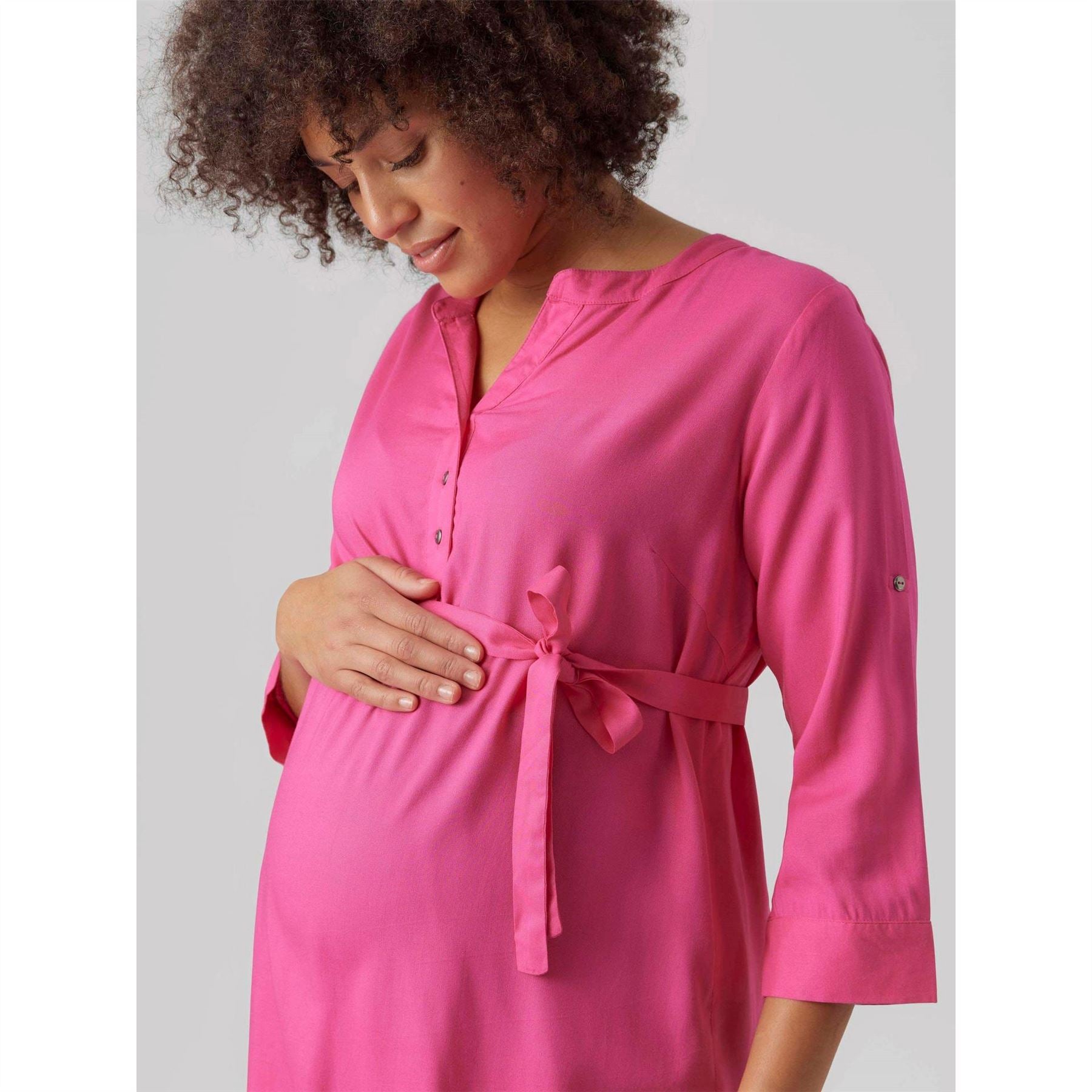Mamalicious Mlmercy Notched Neck Band Collar Three Quarter Sleeve Tunic