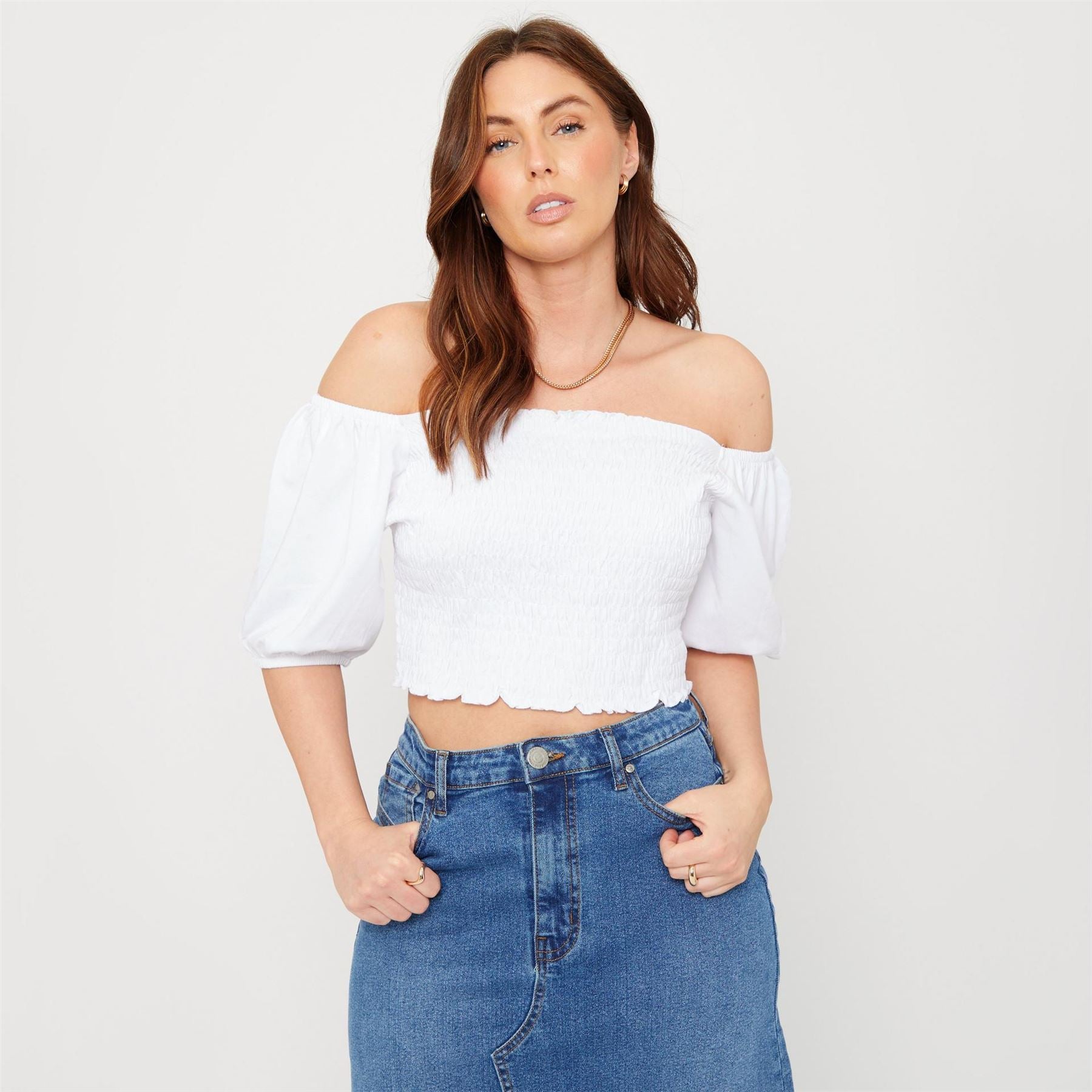 Be You Puff Sleeve Off-The-Shoulder Cropped Blouse