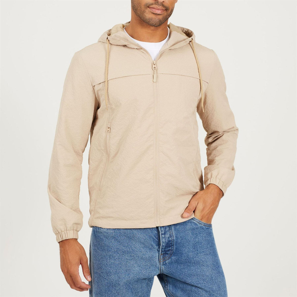 Brave Soul Mens Clasic Wind Runner Jacket In Stone