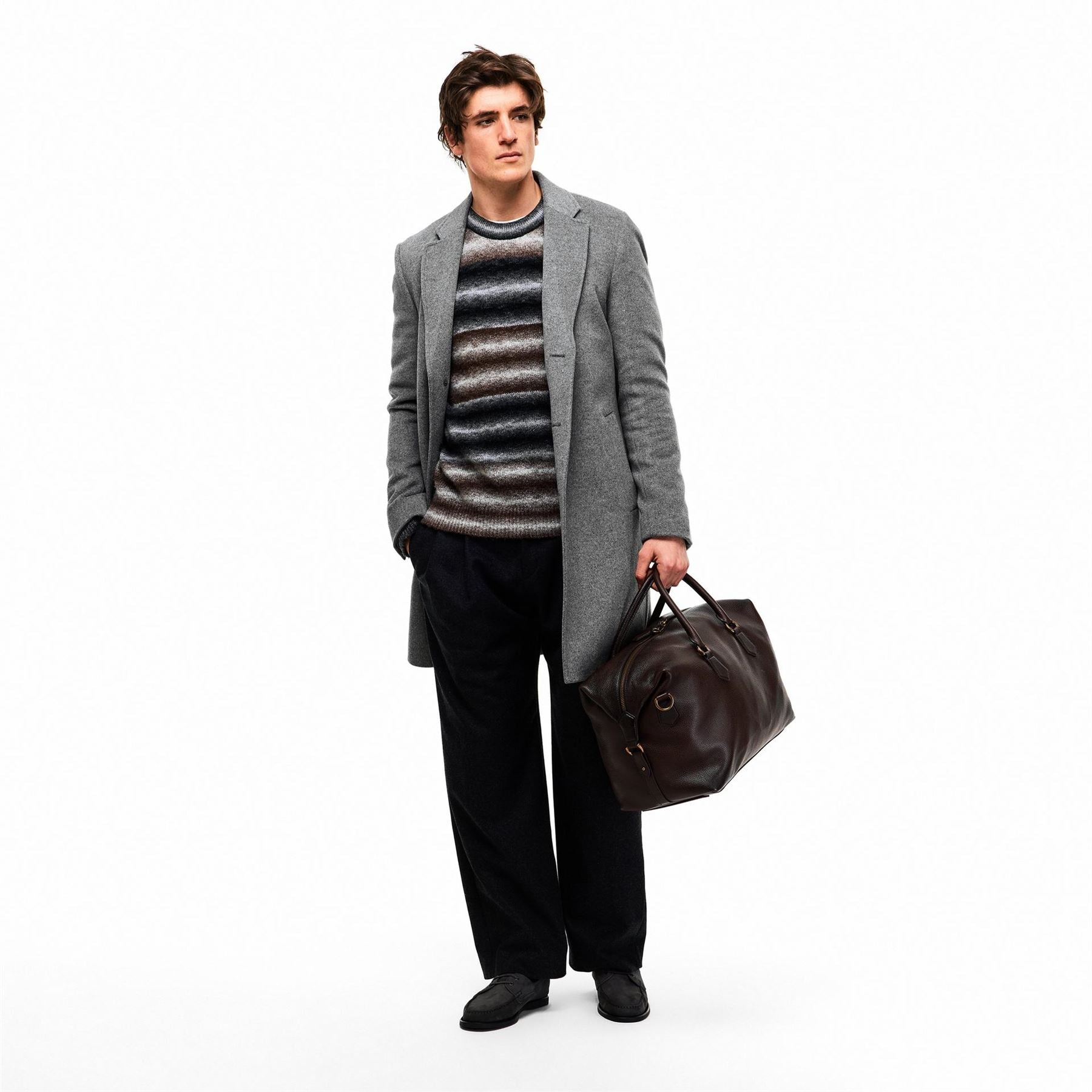 Boss Hyde Solid Patterned Notch Collared Flap Pocket Over Coat